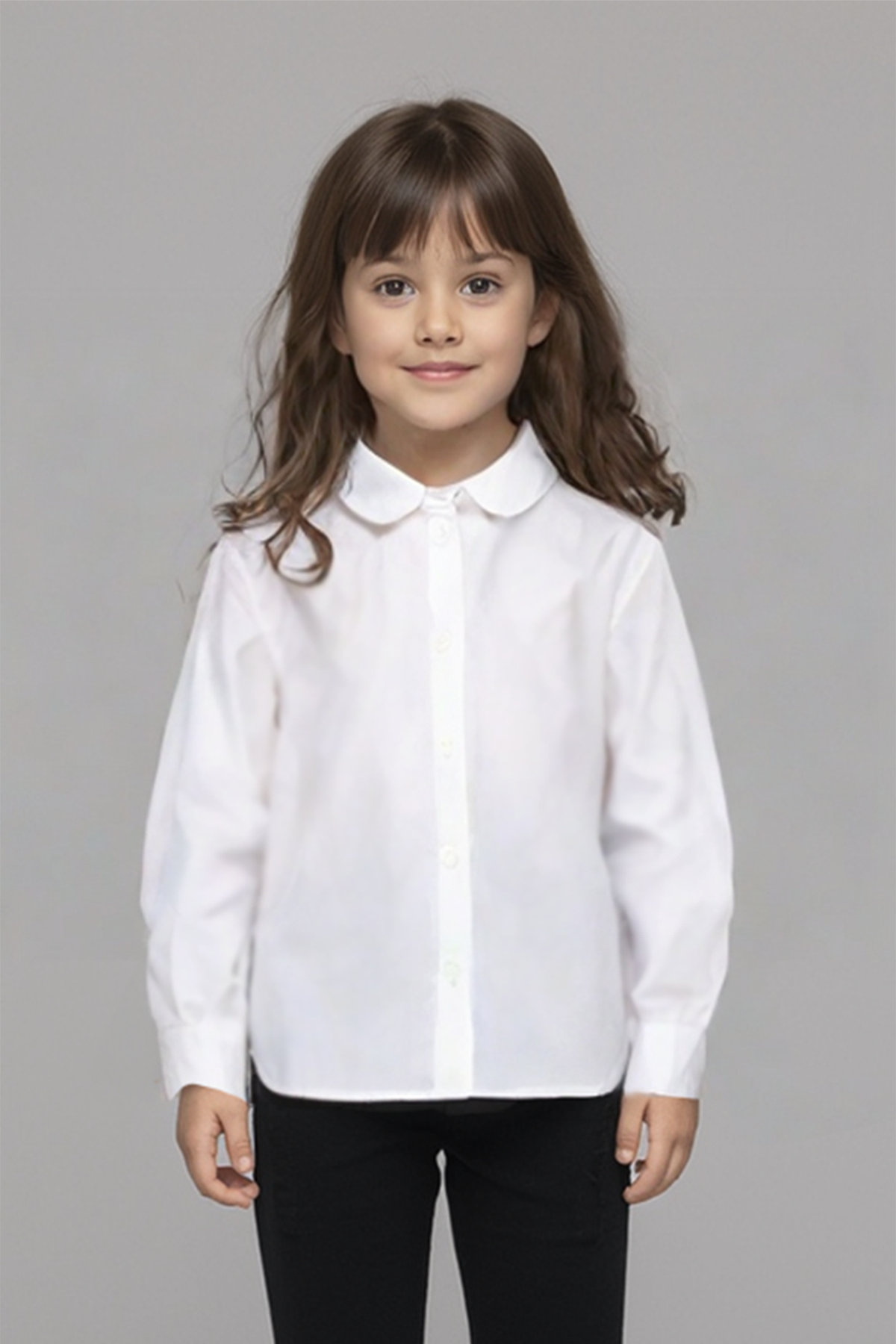 Kız Çocuk Poplin Uzun Kollu Beyaz Gömlek
