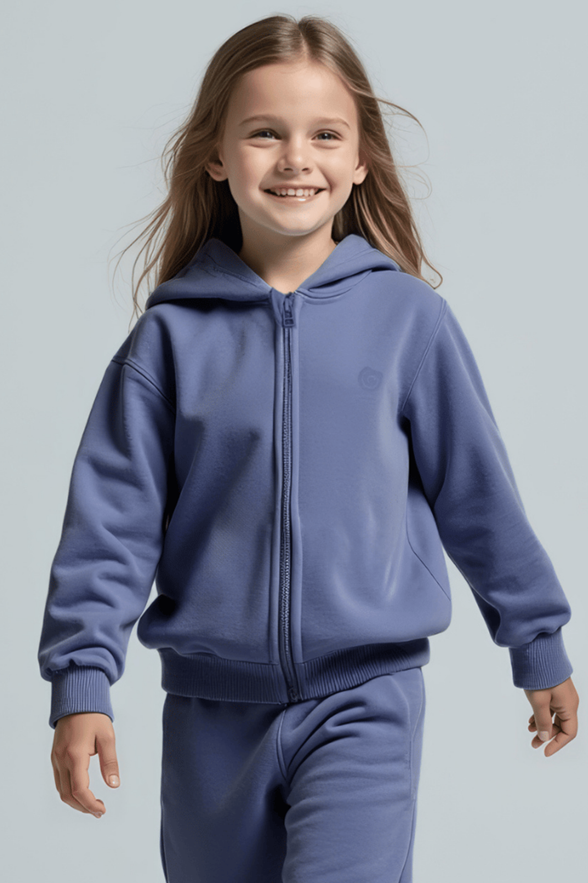 Harves Koloni Mavi Pamuklu Fermuarlı Kız Çocuk Sweatshirt