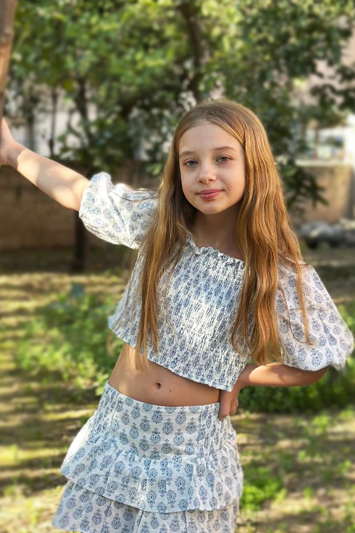 Jodan Mavi Pamuklu Bohem Kız Çocuk Bluz