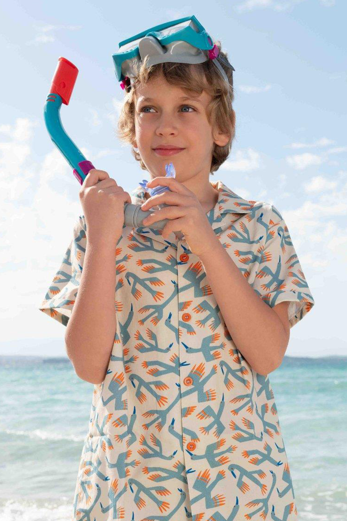 Kuş Baskılı Erkek Çocuk Gömlek