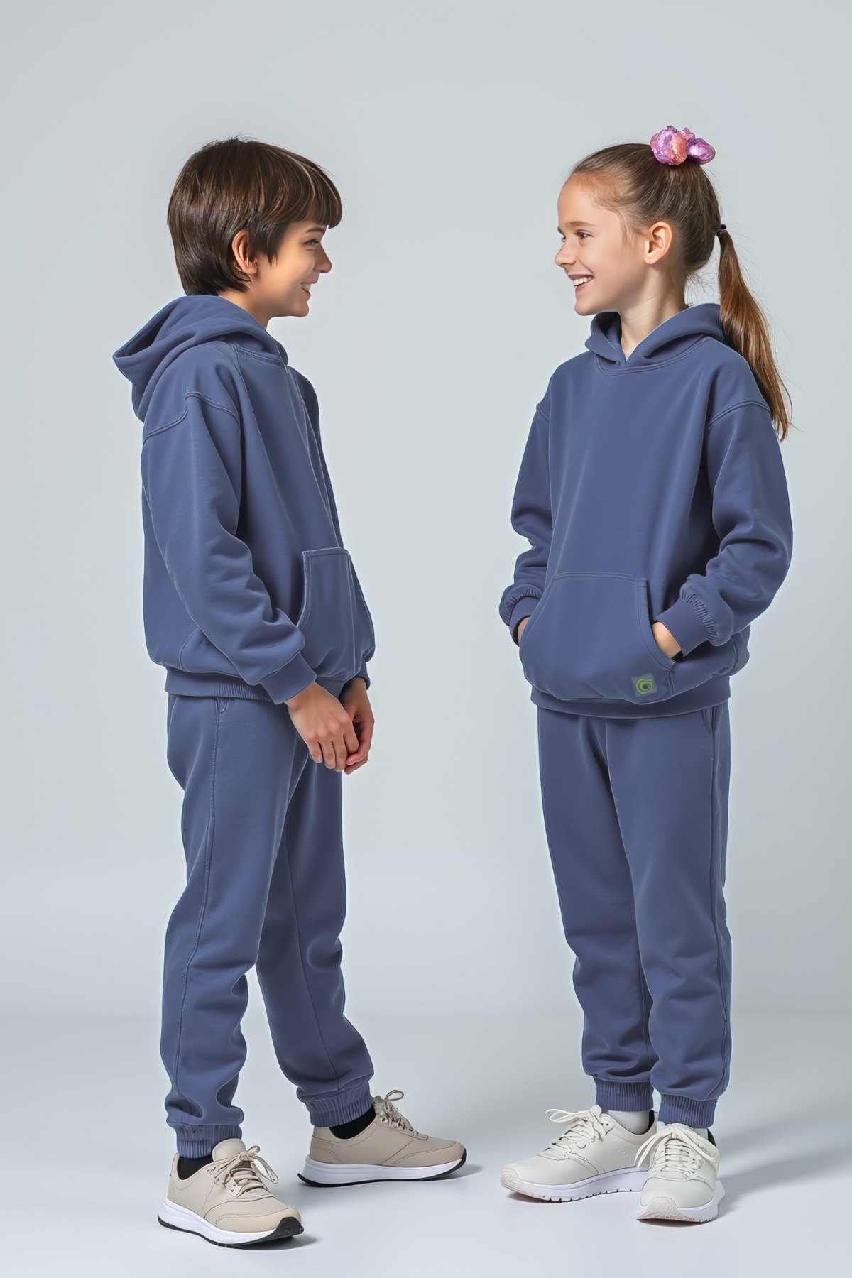 Uthar Koloni Mavi Pamuklu Kapşonlu Çocuk Sweatshirt Jogger 2'li Takım 
