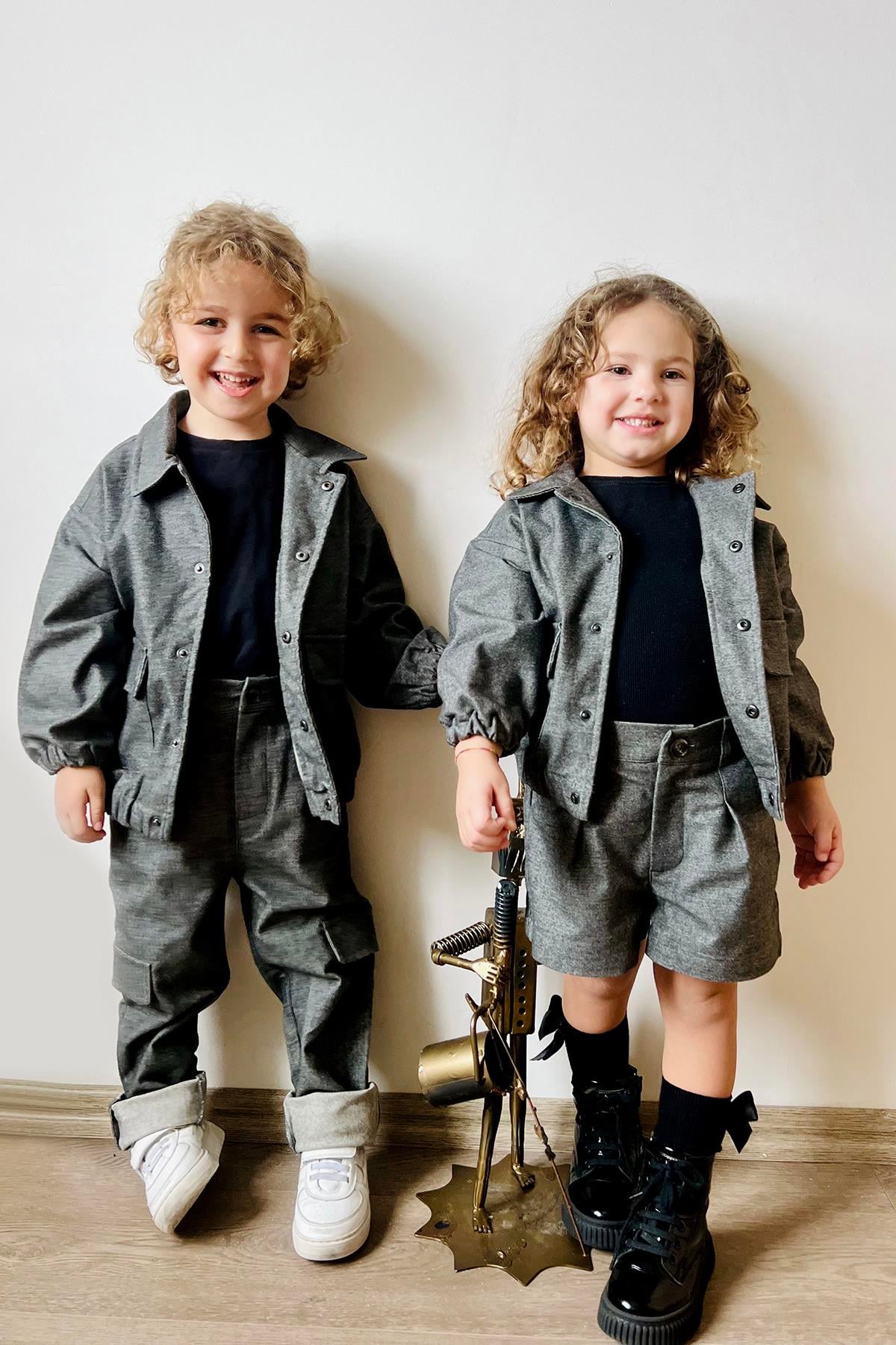 Gri Cep Detaylı Çocuk Ceket