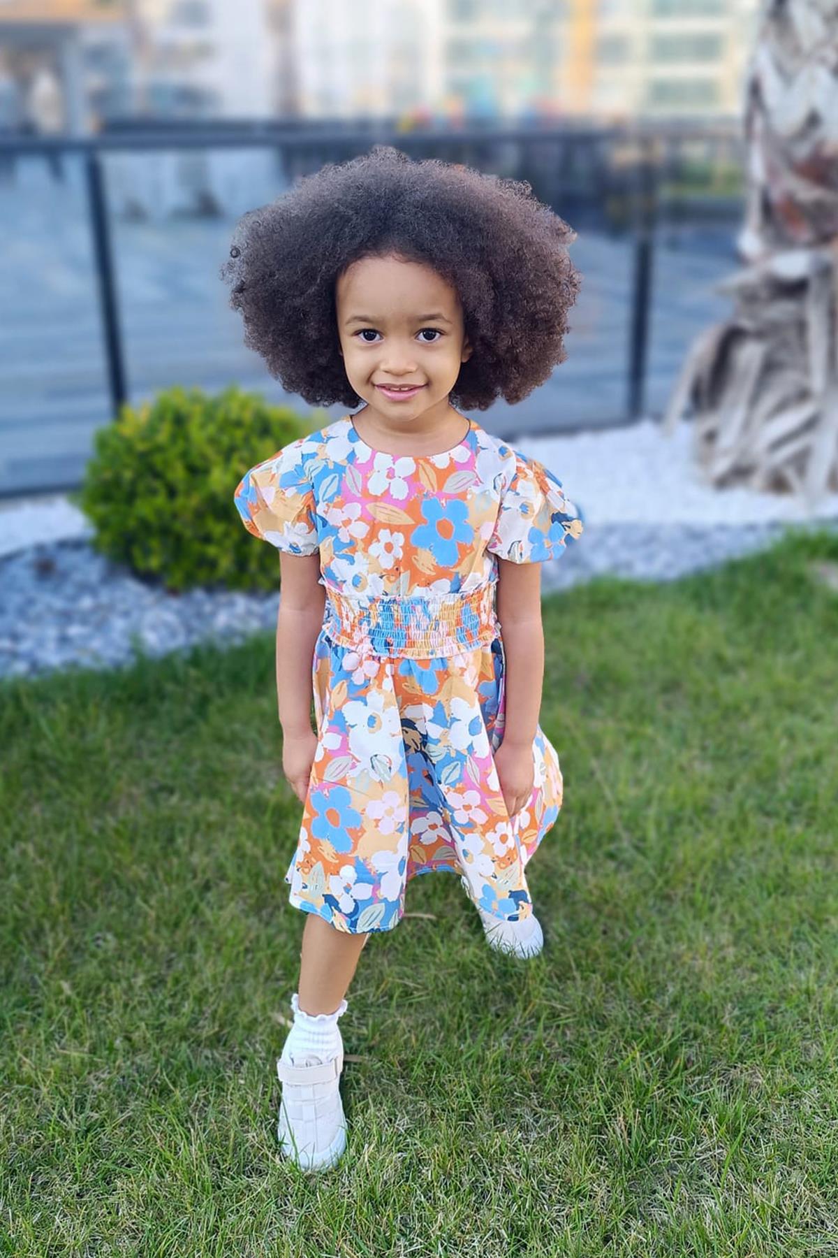 Nova Çiçek Desenli Kız Çocuk Elbise