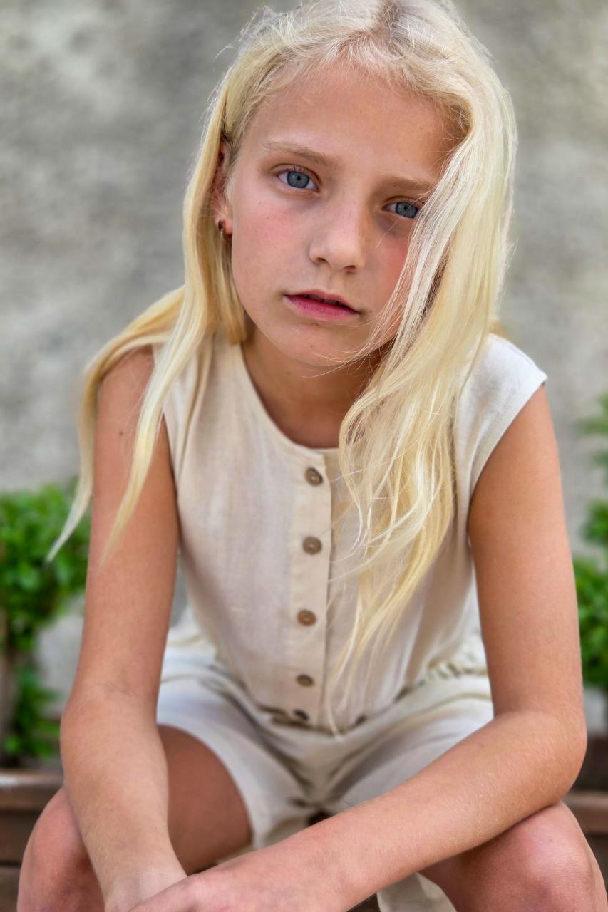 Kelly Bej Kız Çocuk Keten Tulum 