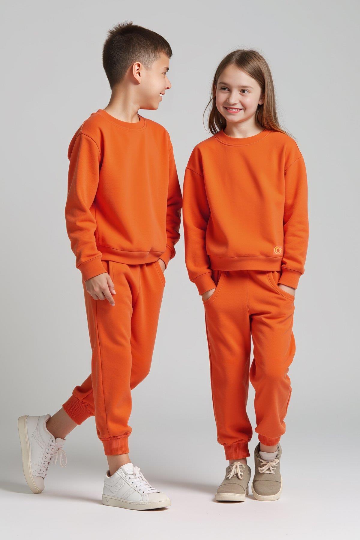 Atter Turuncu Pamuklu Çocuk Sweatshirt Jogger 2'li Takım