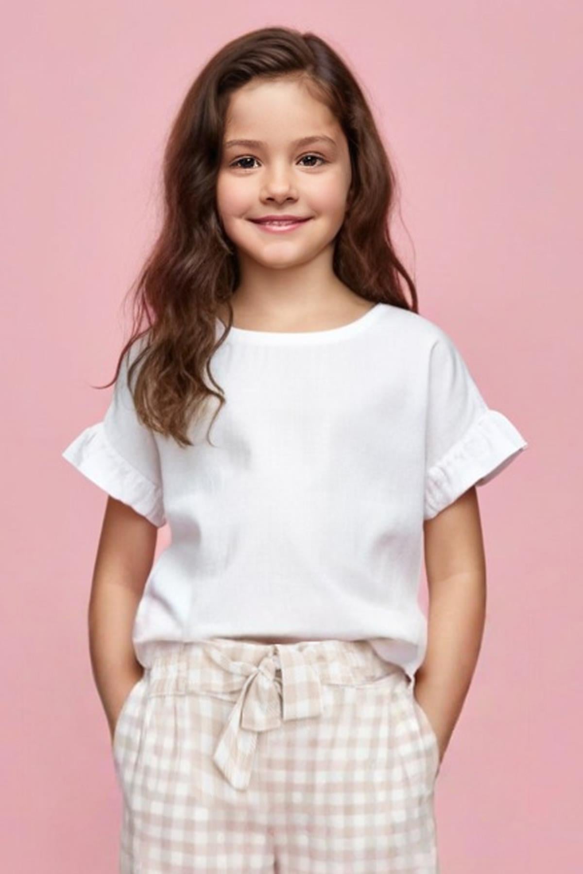 Clara Ekru Pamuklu Kız Çocuk Tshirt