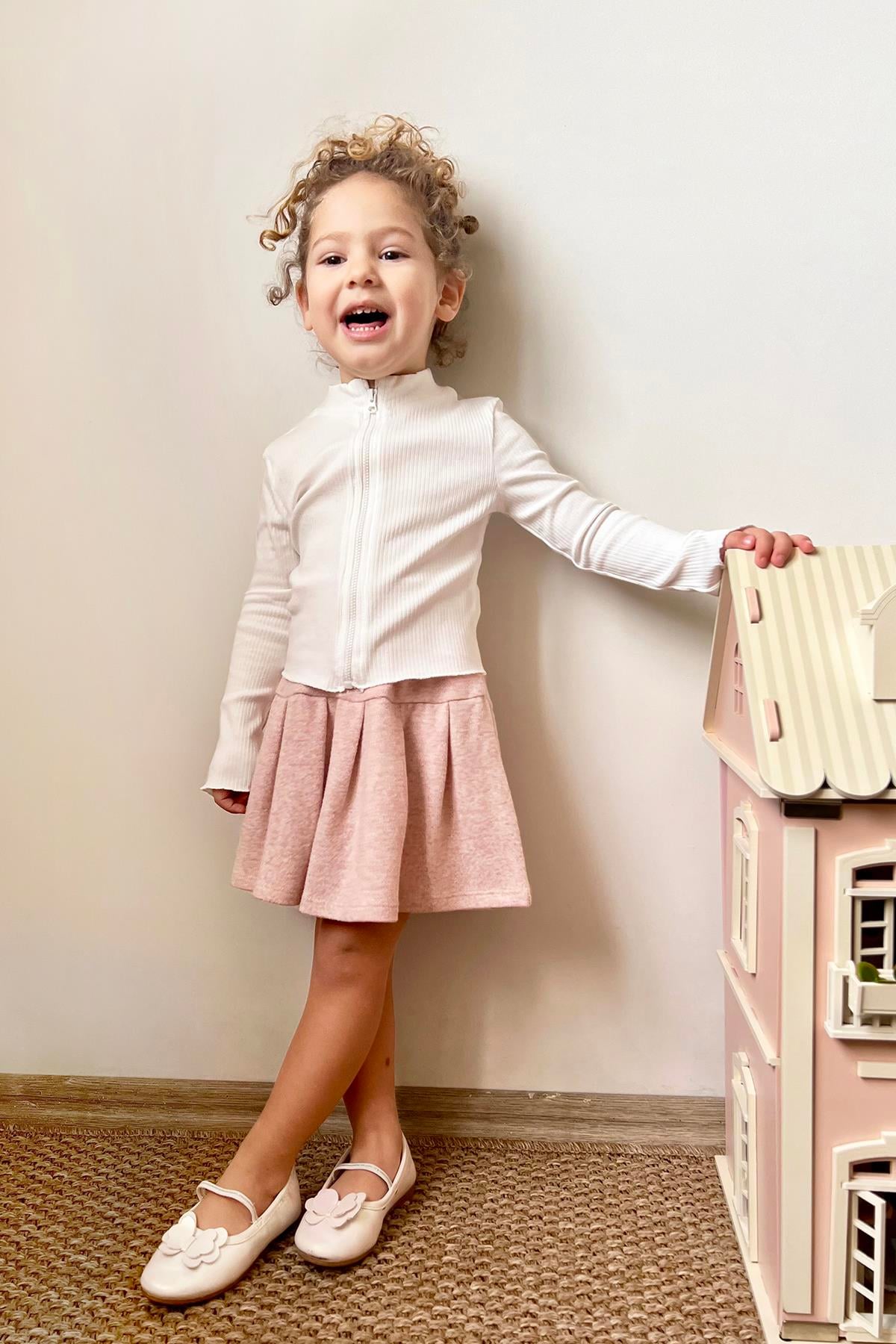 Beli lastikli Pileli Kız Çocuk Etek