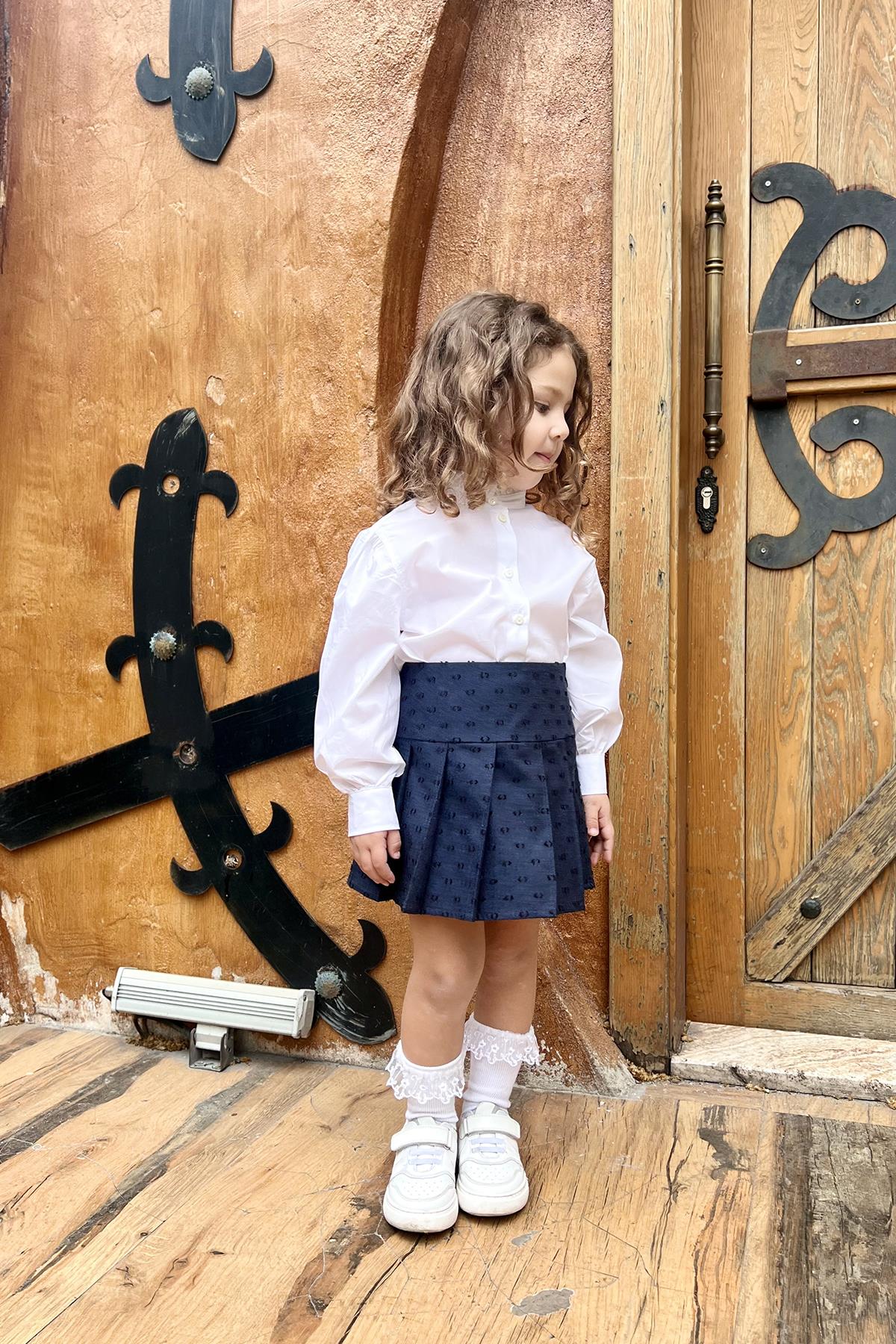 Pileli Dokuma Mini Lacivert Etek