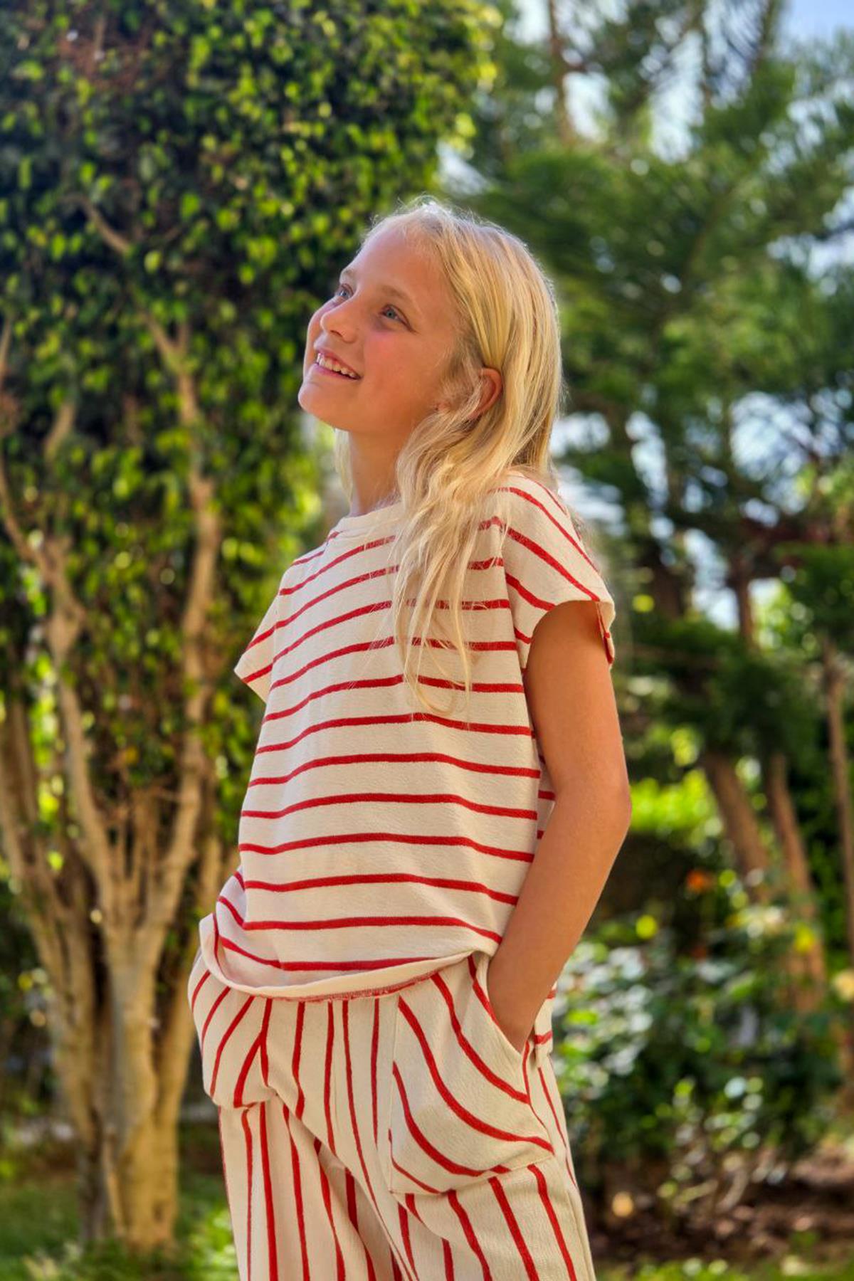 Liva Kırmızı Çizgili Kız Çocuk Tshirt