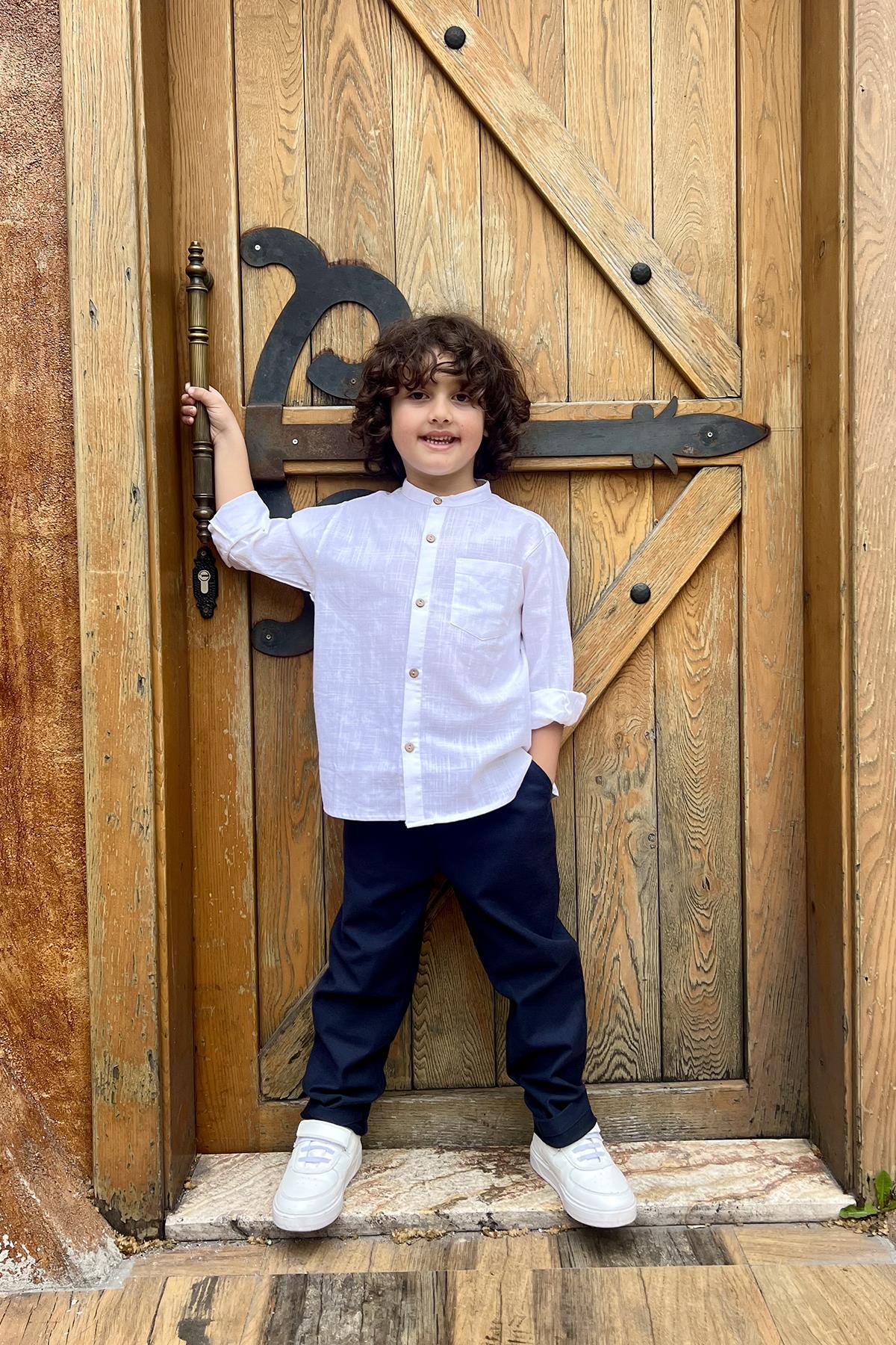 Roma Ekru Pamuklu Erkek Çocuk Gömlek