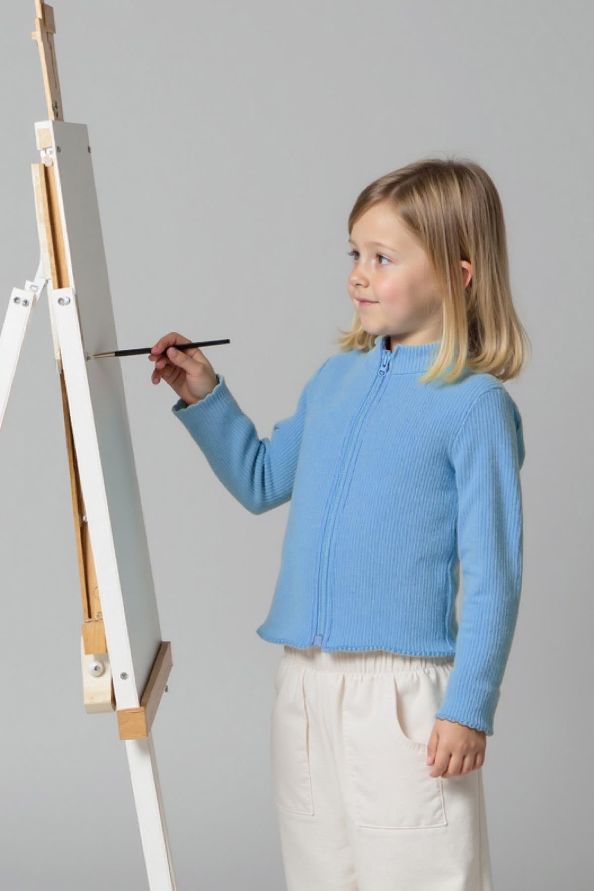 Fermuarlı Dik Yaka Kaşkorse Mavi Hırka