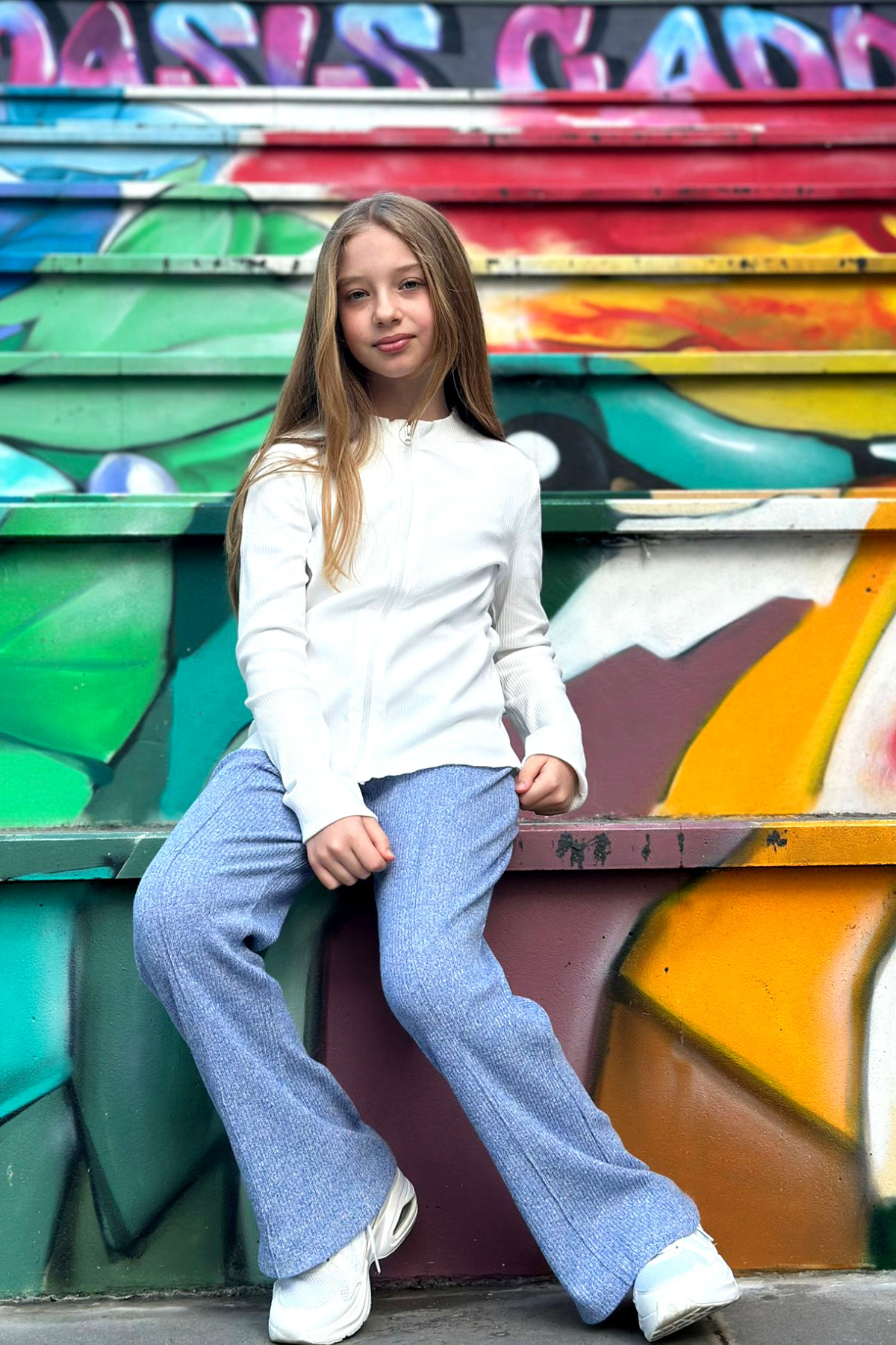 Flare Fitilli İspanyol Paça Kız Çocuk Mavi Pantolon