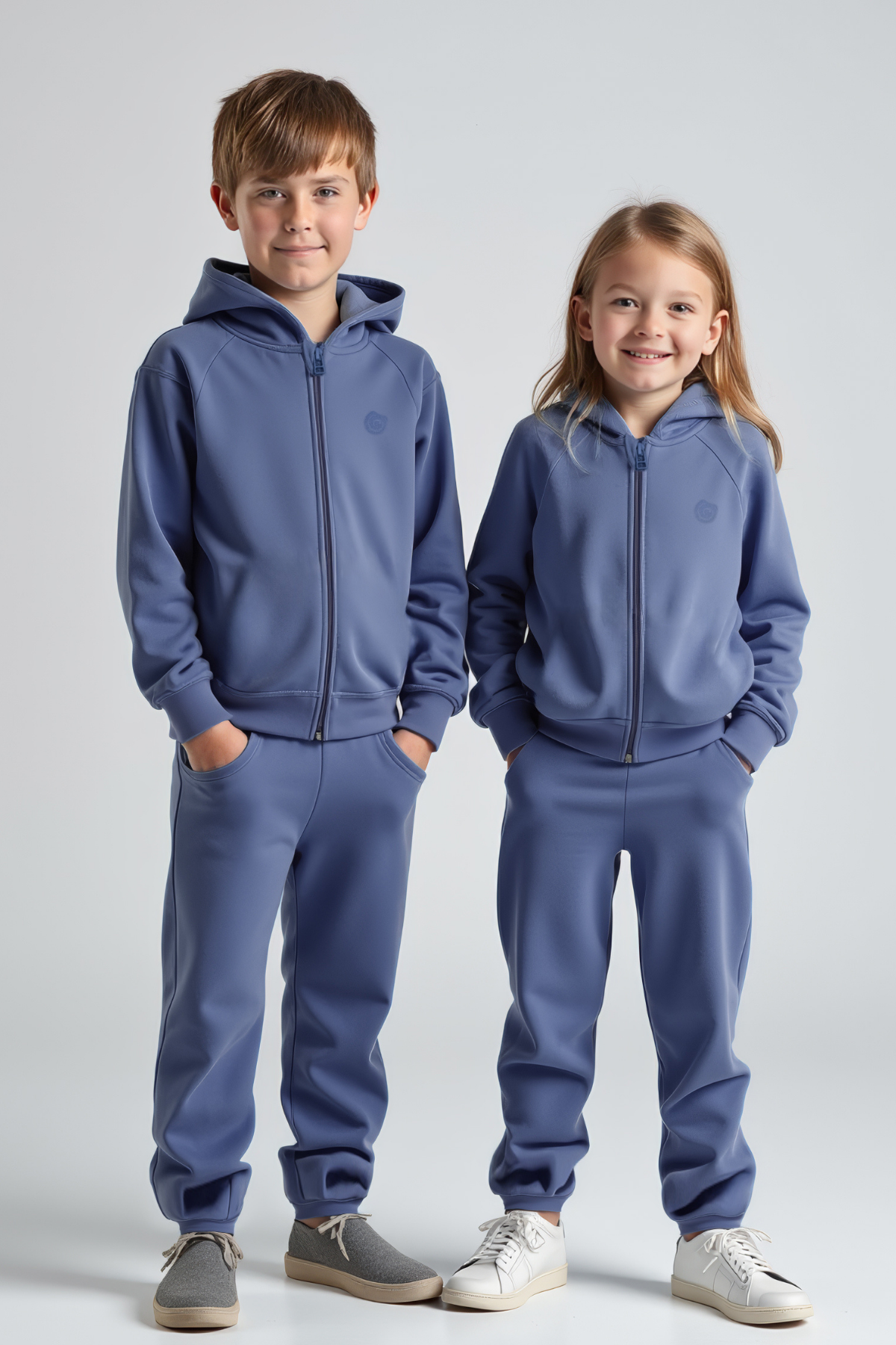 Harves Koloni Mavi Pamuklu Fermuarlı Çocuk Sweatshirt Jogger 2'li Takım