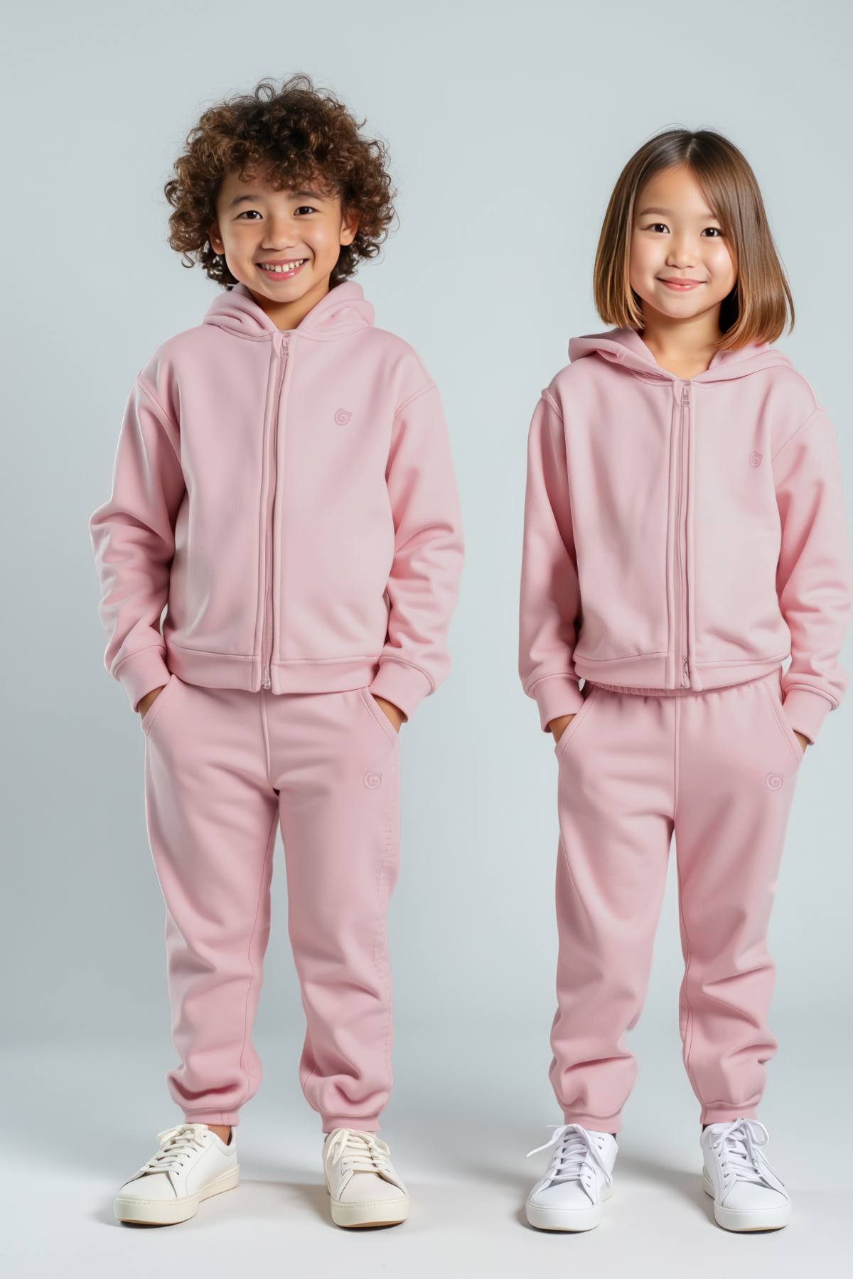 Harves Lotus Pembe Pamuklu Fermuarlı Çocuk Sweatshirt Jogger 2'li Takım
