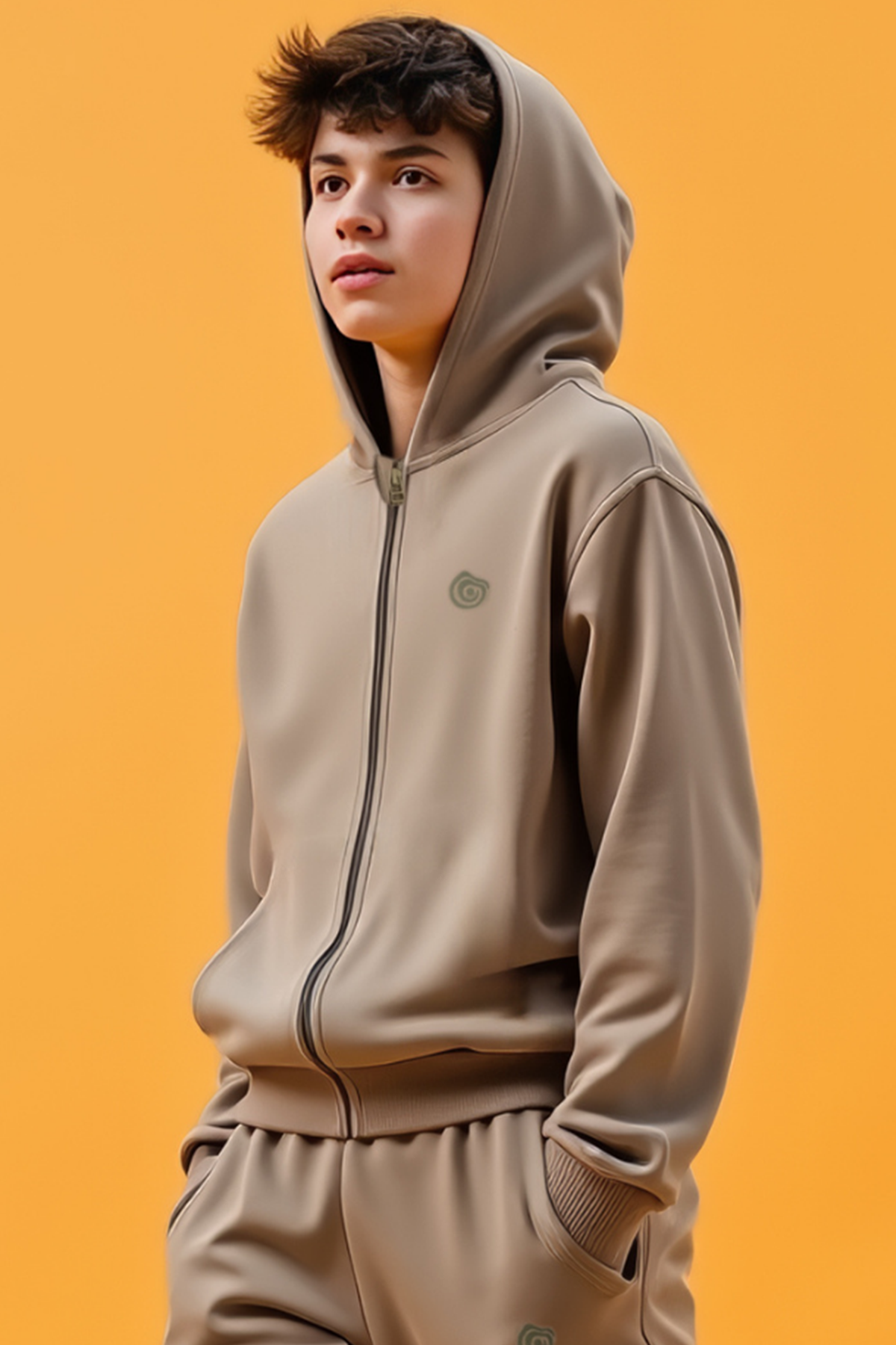 Harves Zeytin Gri Pamuklu Fermuarlı Erkek Çocuk Sweatshirt