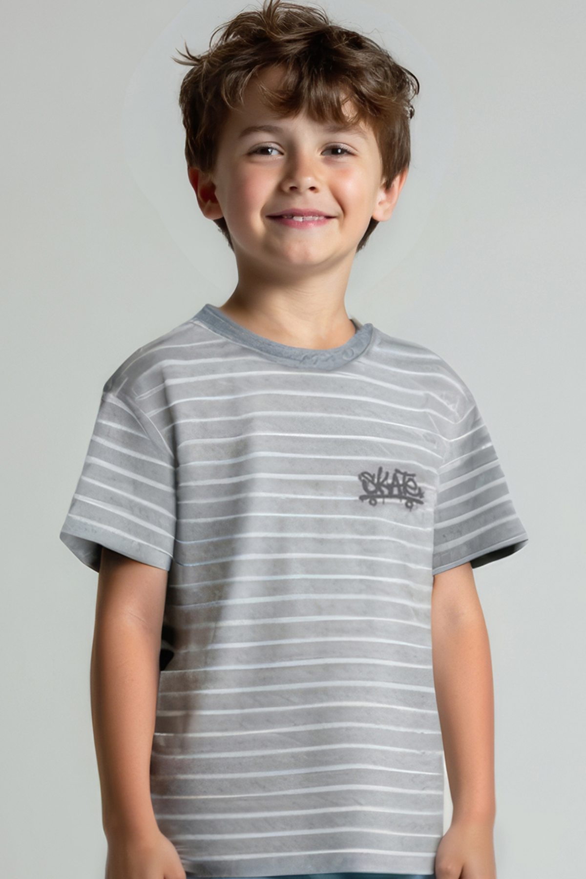 Jasper Gri Çizgili Erkek Çocuk Tshirt