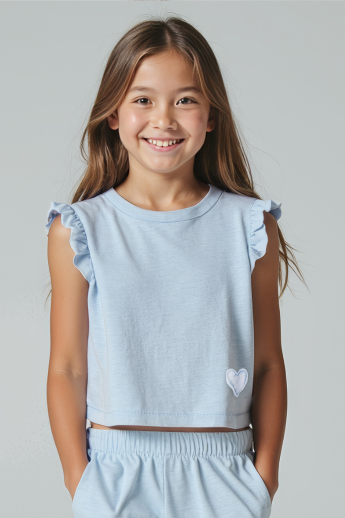 Merisa Mavi Kalpli Pamuklu Kız Çocuk Tshirt