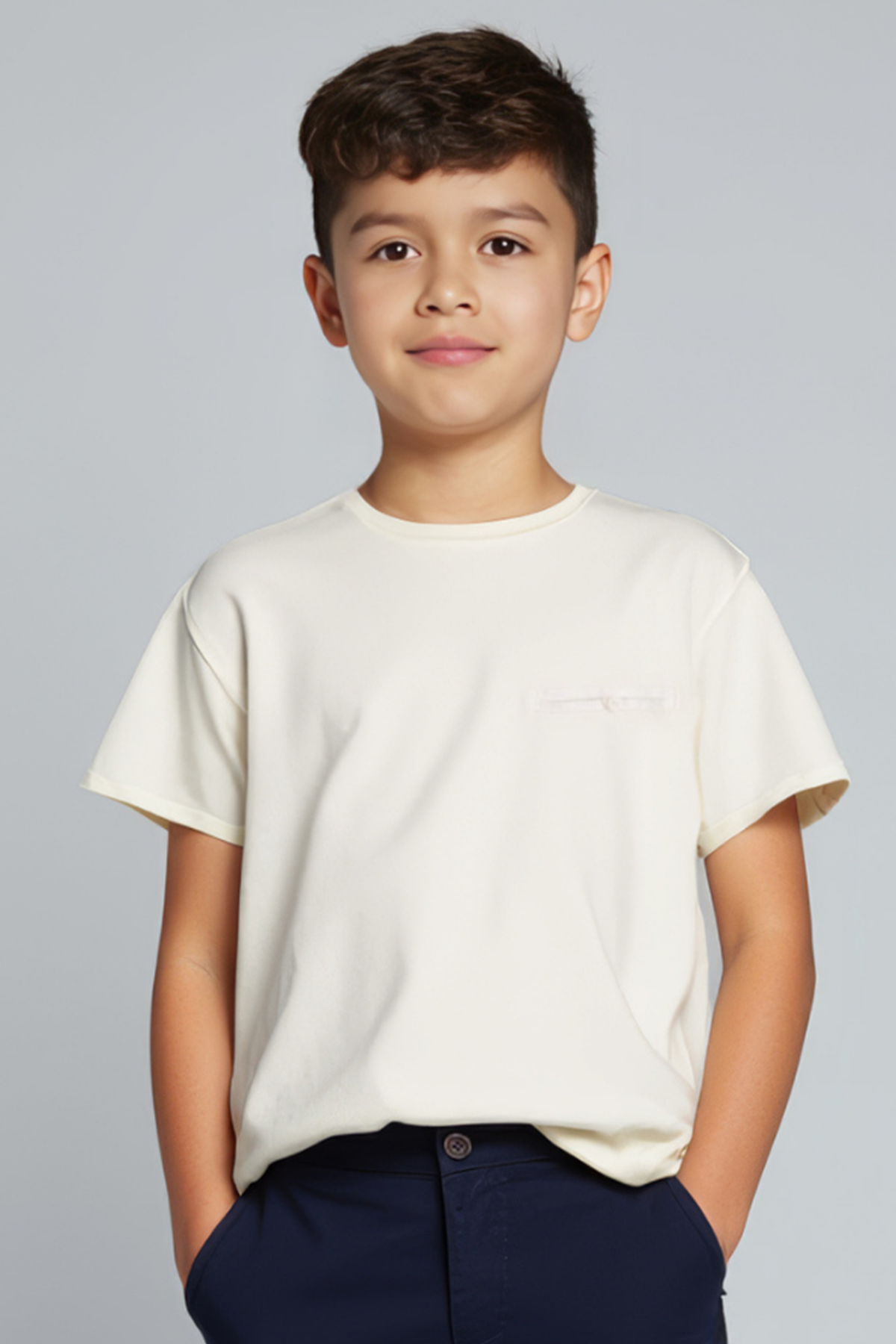 Sun Ekru Pamuklu Kısa Kol Erkek Çocuk Tshirt
