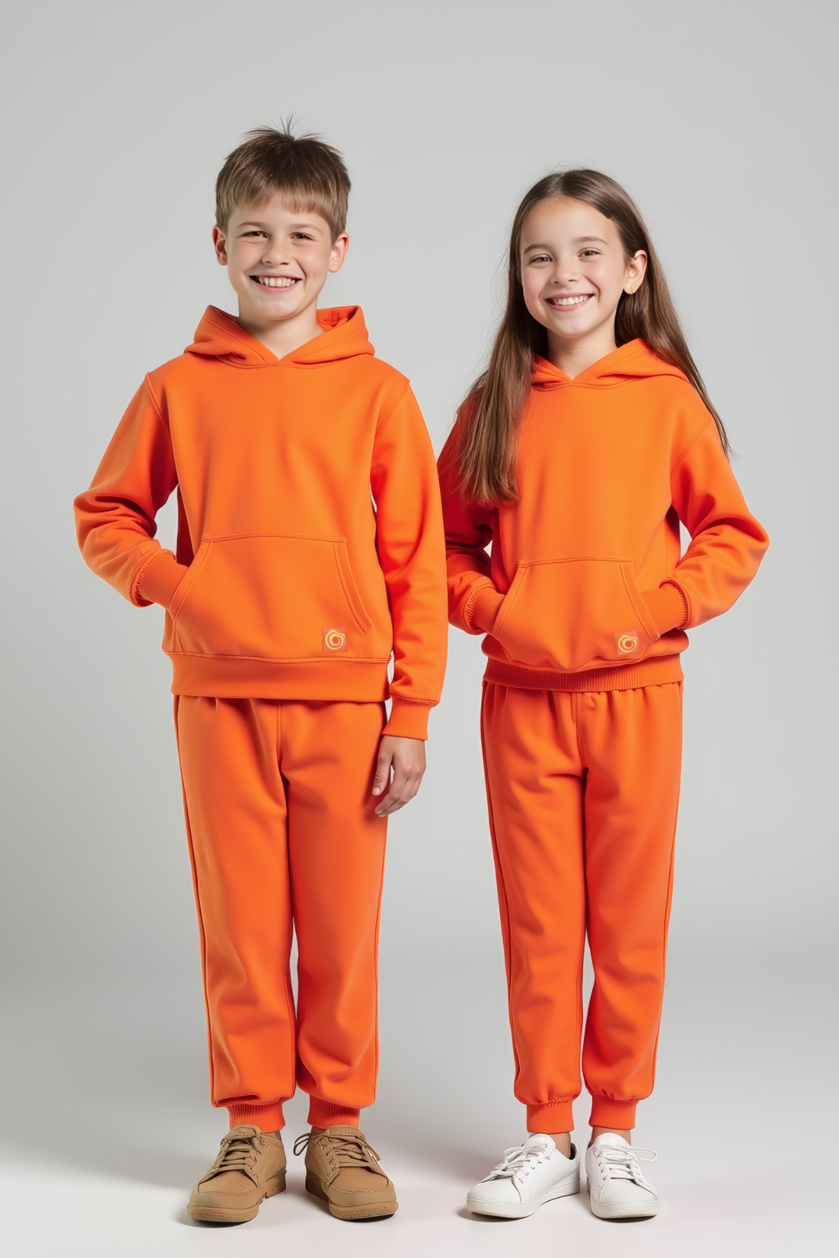 Uthar Turuncu Pamuklu Kapşonlu Çocuk Sweatshirt Jogger 2'li Takım 