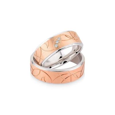 14 Ayar Rose Desen Detaylı Çift Alyans