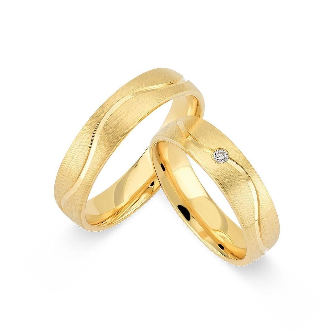 14 Ayar Özel Tasarım Tek Taşlı Çift Alyans