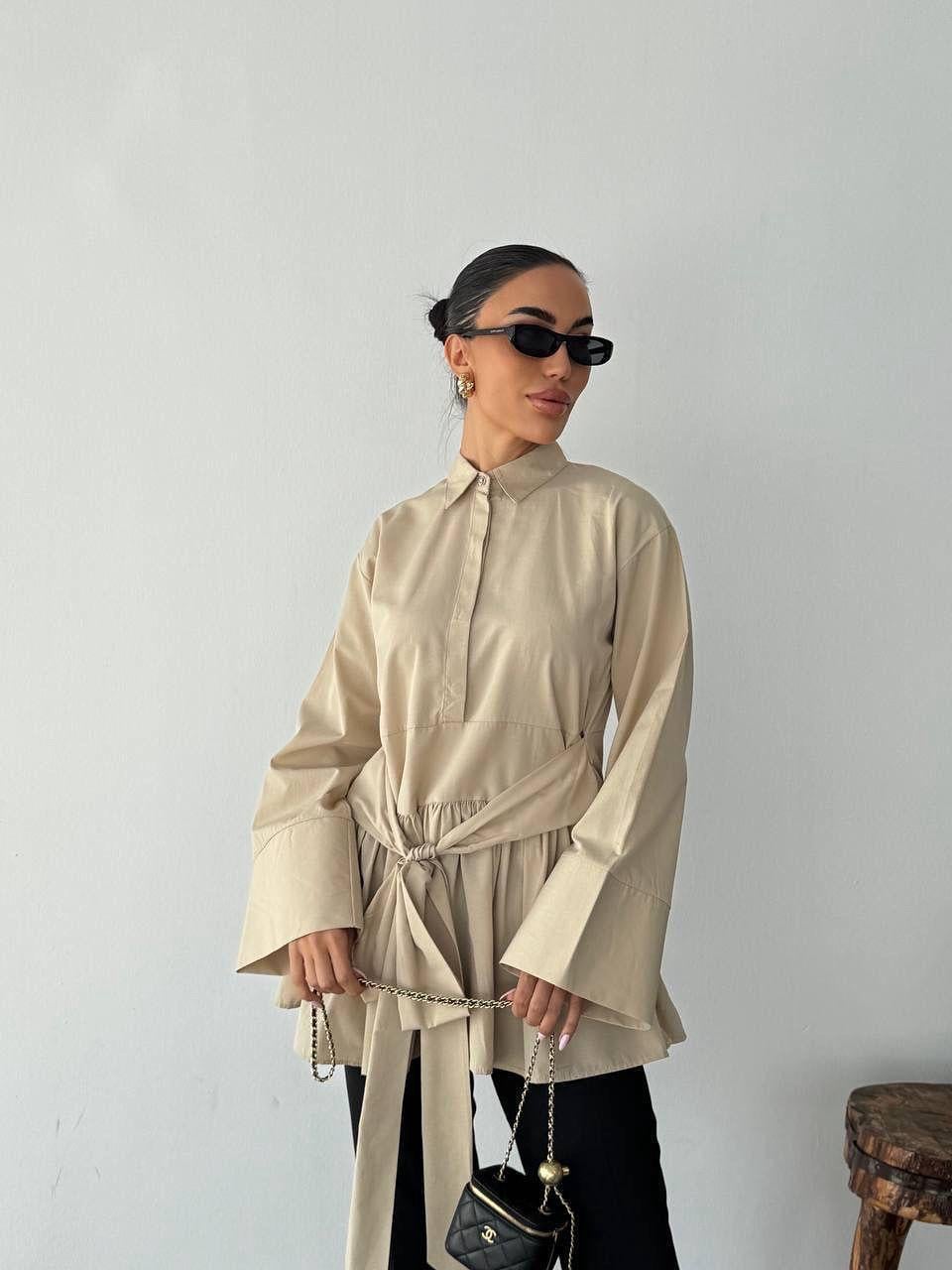 Bağlamalı Gömlek Bej
