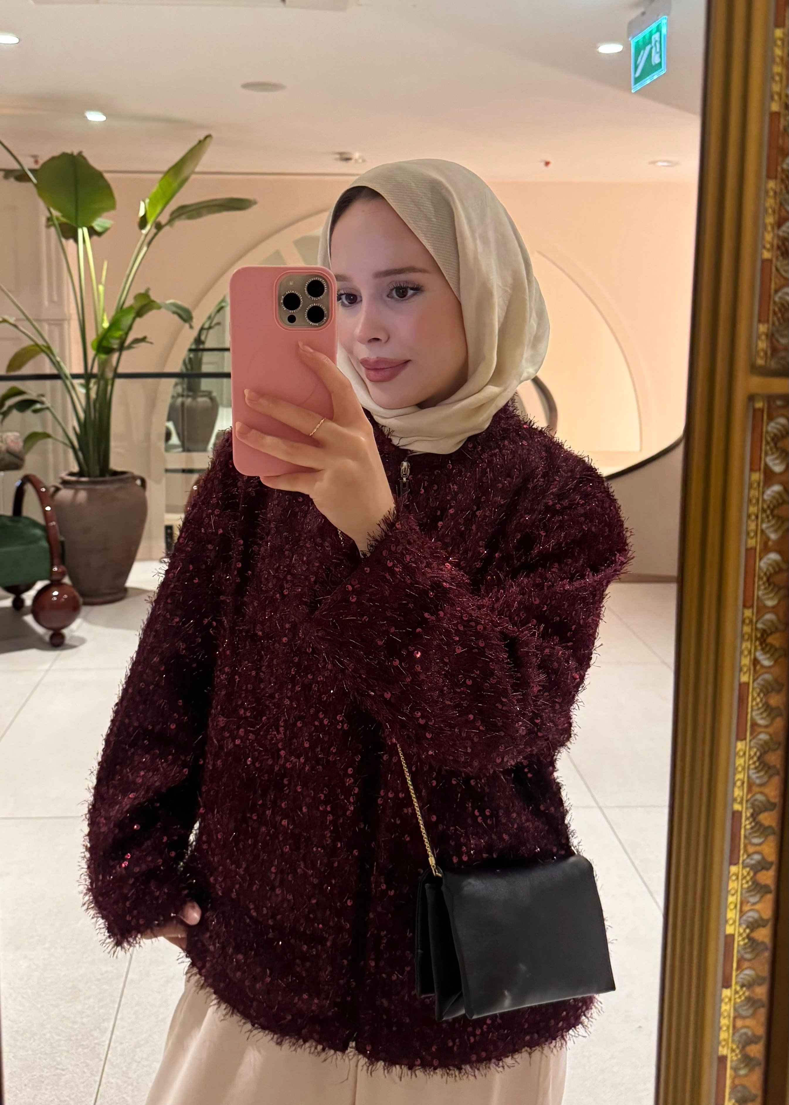 Payetli Ceket Bordo