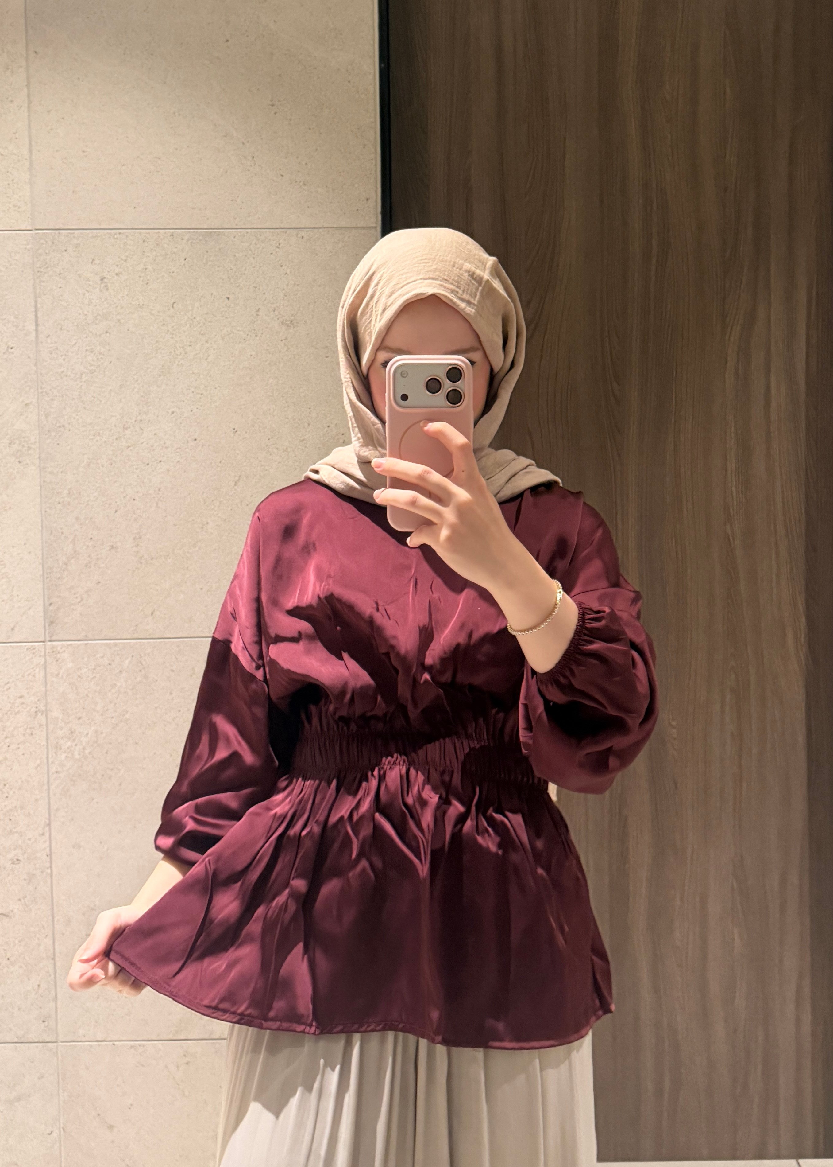 Premium Bluz Saten Bordo