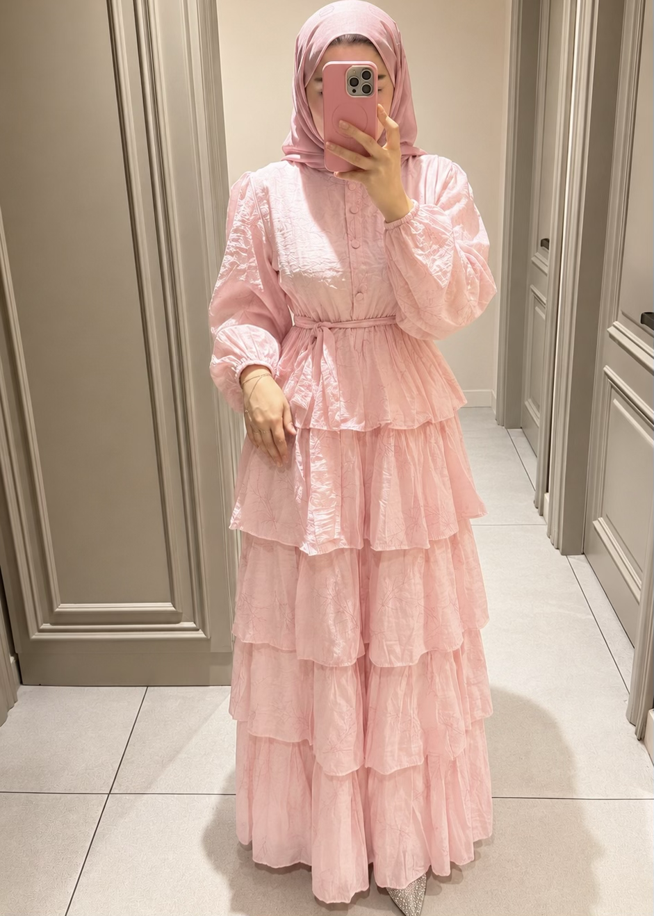 Katlı Elbise Pembe