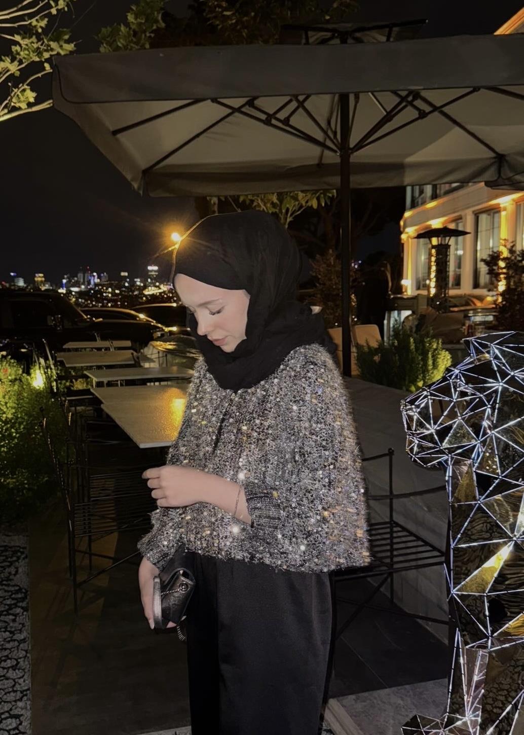 Payetli Bomber Ceket Gri