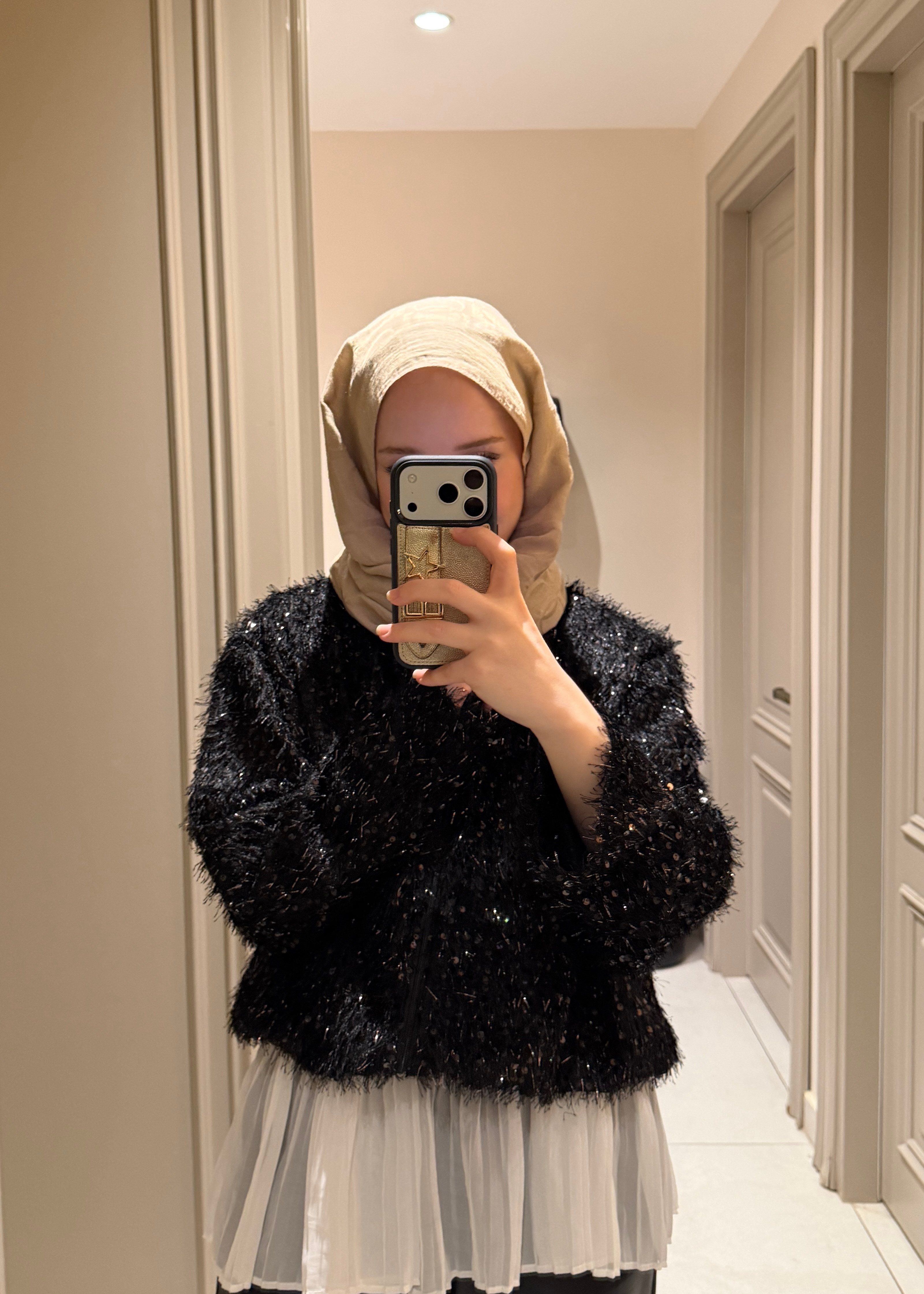 Payetli Bomber Ceket Simsiyah