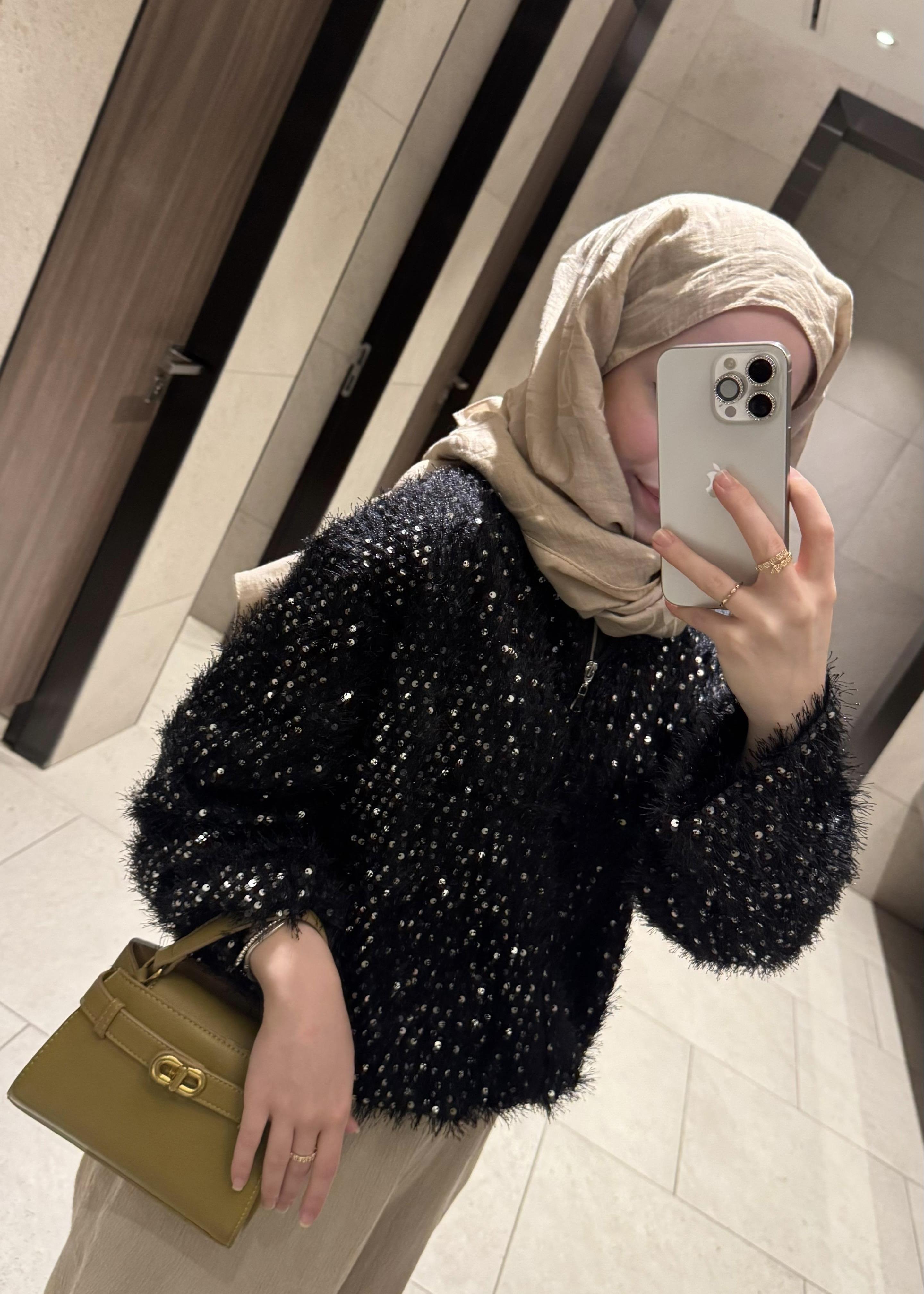 Payetli Bomber Ceket Siyah