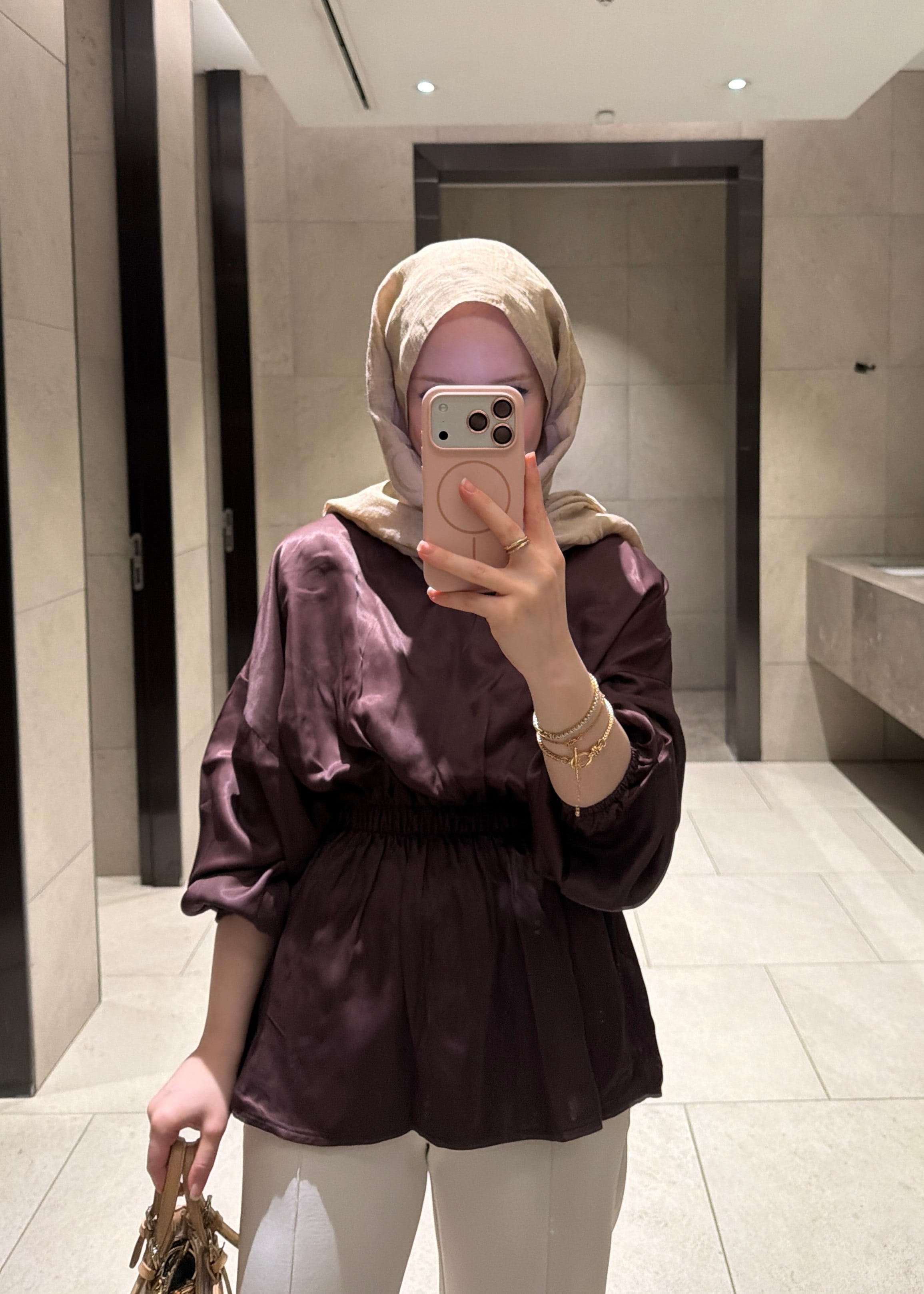 Premium Bluz Saten Kahve