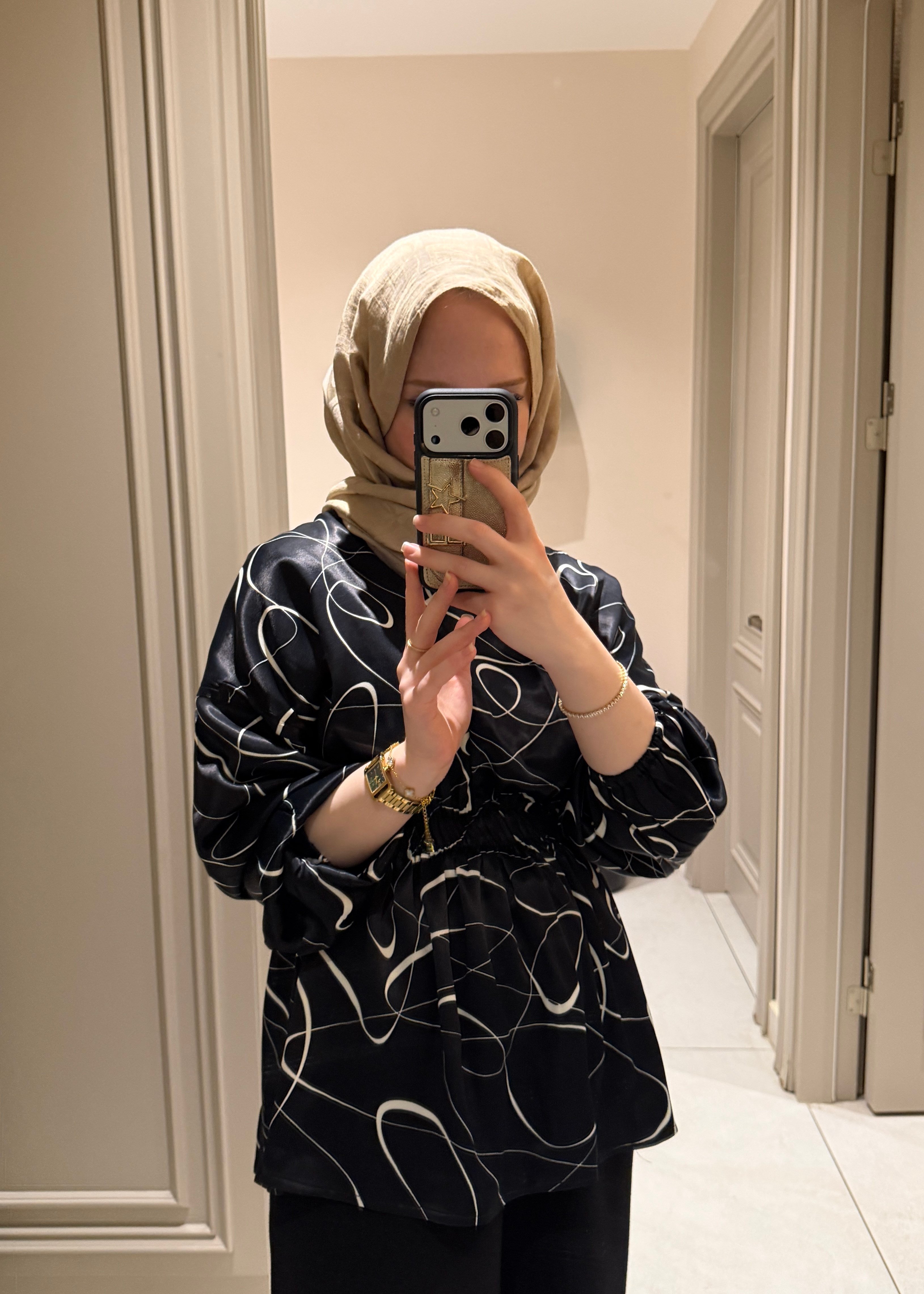 Premium Bluz Siyah Desenli