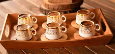 Bambum B0174 Ottoman - 6 Kişilik Kahve Takımı Altın Desenli
