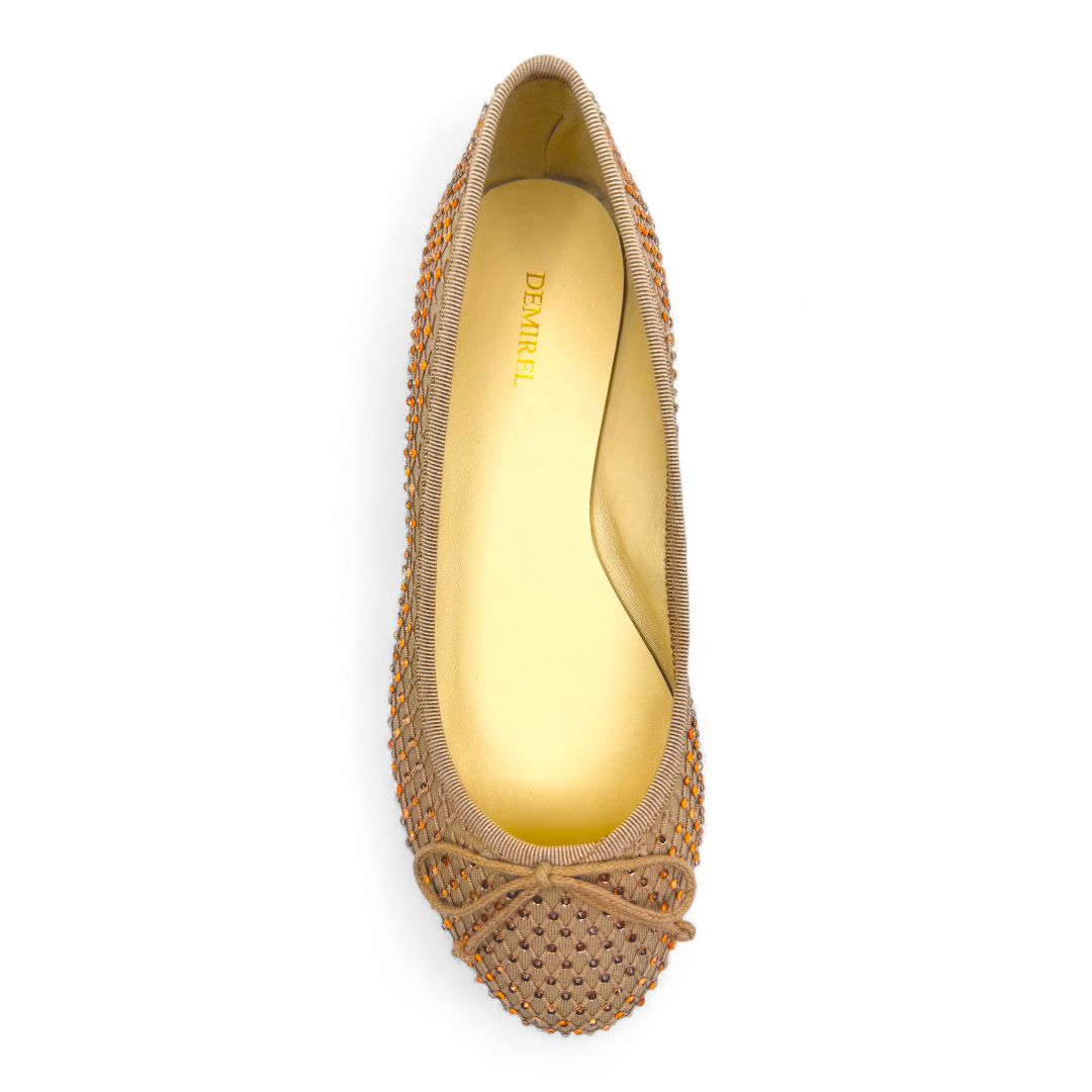 Capri - Bej Taş İşlemeli Kumaş Babet Ayakkabı