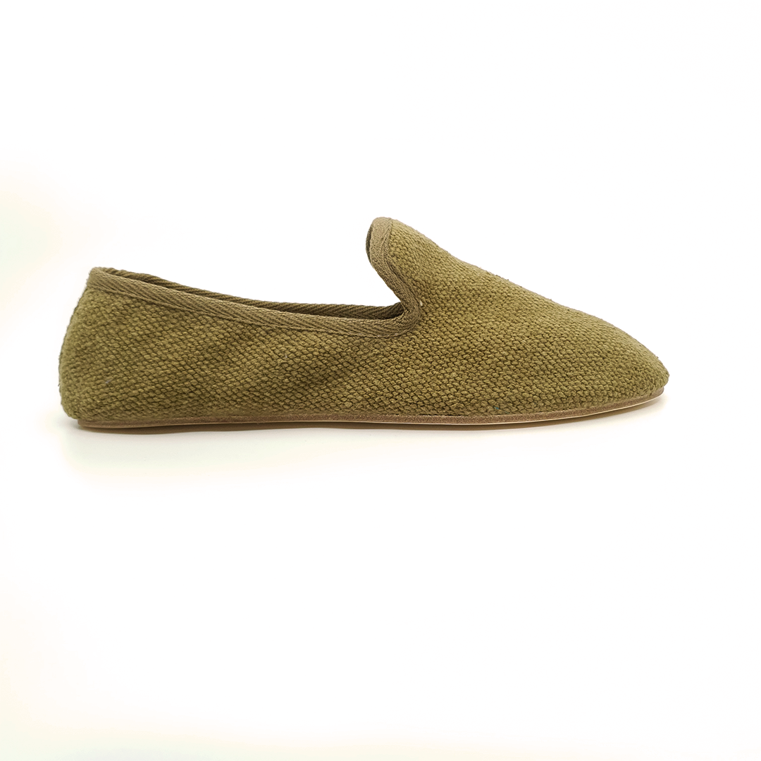 Barbara - Haki Koton Kumaş Barefoot Loafer Ayakkabı