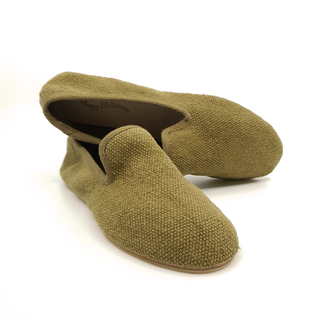 Barbara - Haki Koton Kumaş Barefoot Loafer Ayakkabı