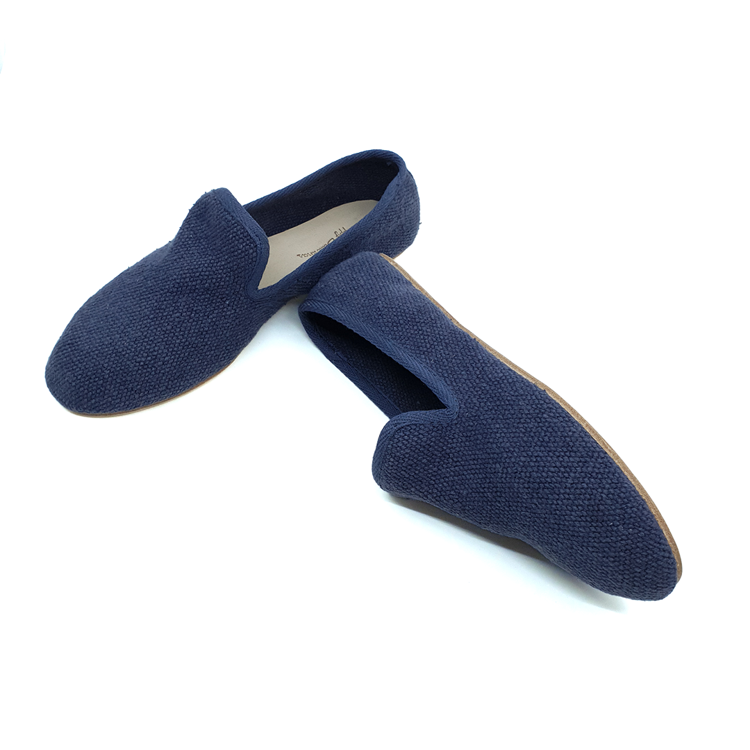 Barbara - Lacivert Koton Kumaş Barefoot Loafer Ayakkabı