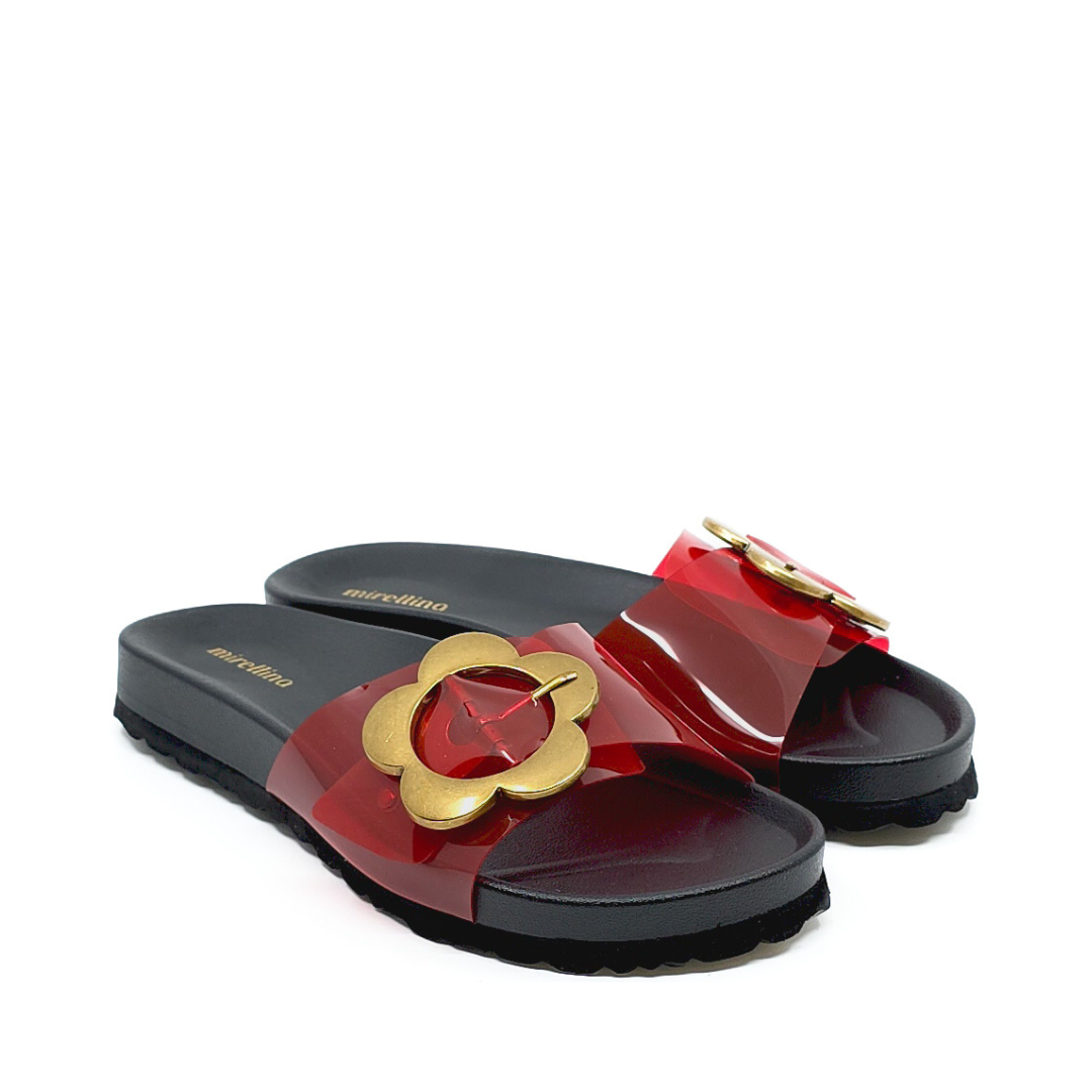 Flora - Kırmızı Şeffaf Bantlı Terlik