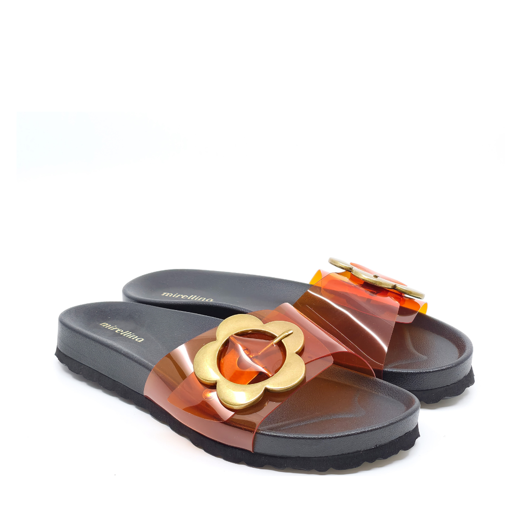 Flora - Turuncu Şeffaf Bantlı Terlik