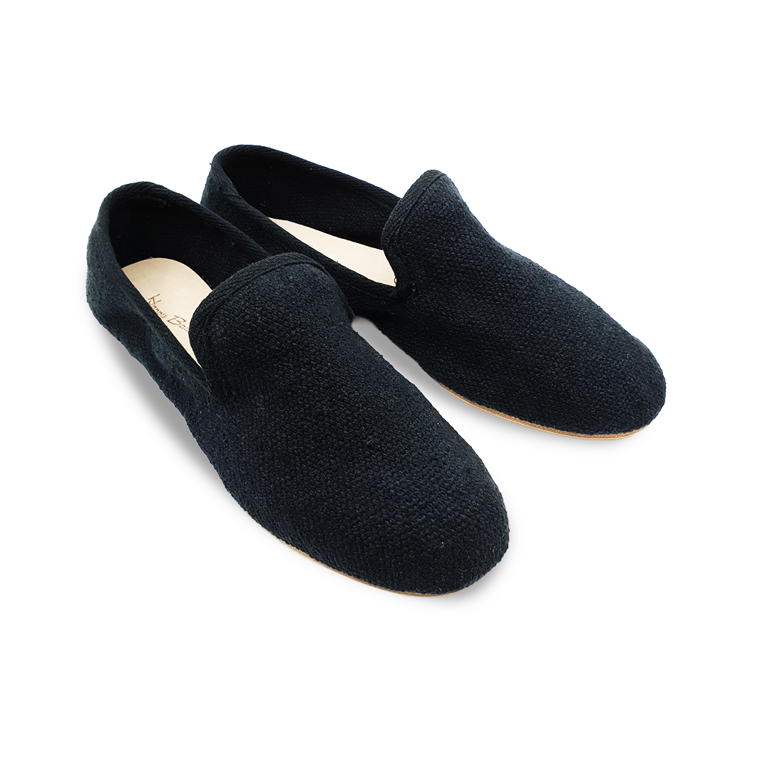Barbara - Siyah Koton Kumaş Barefoot Loafer Ayakkabı