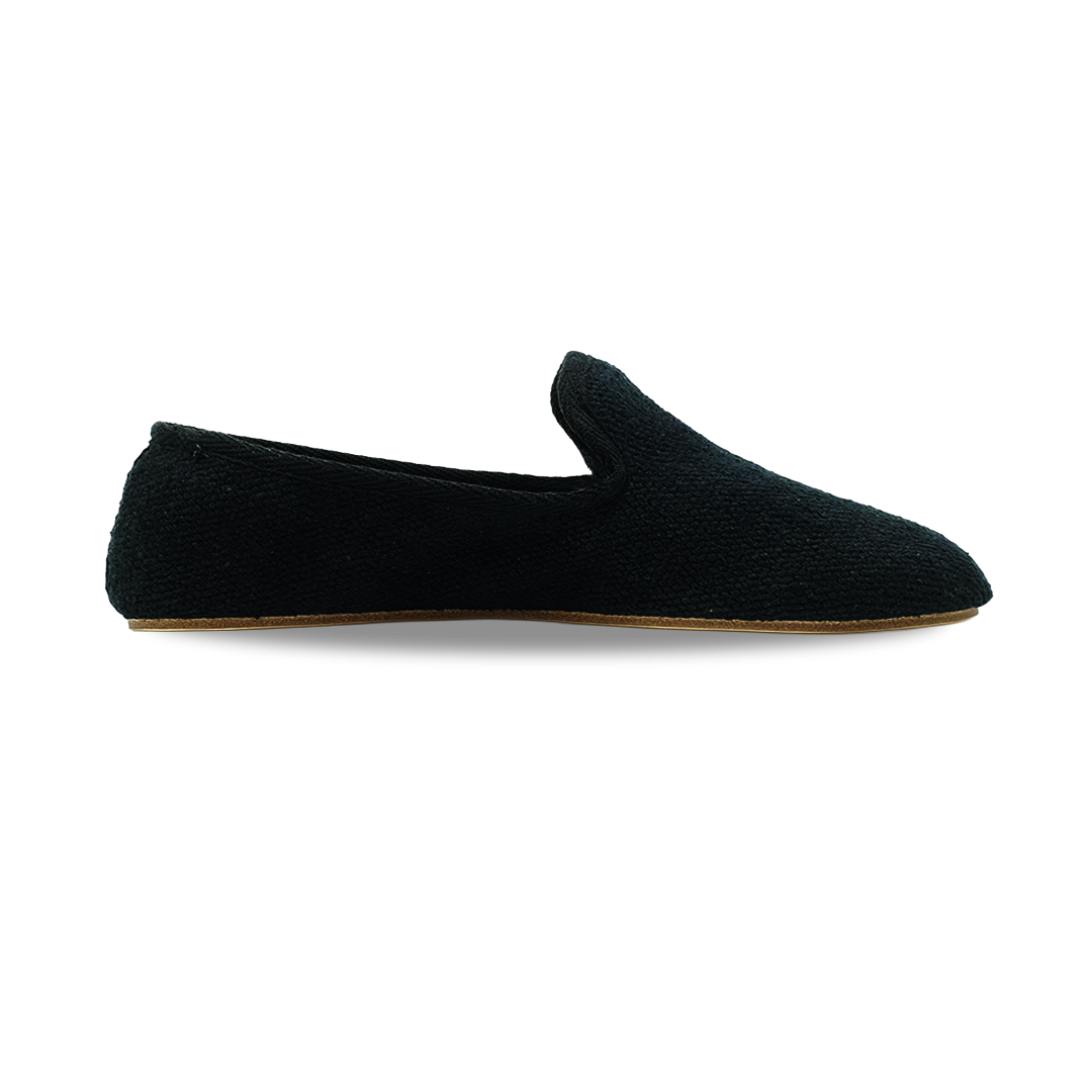 Barbara - Siyah Koton Kumaş Barefoot Loafer Ayakkabı