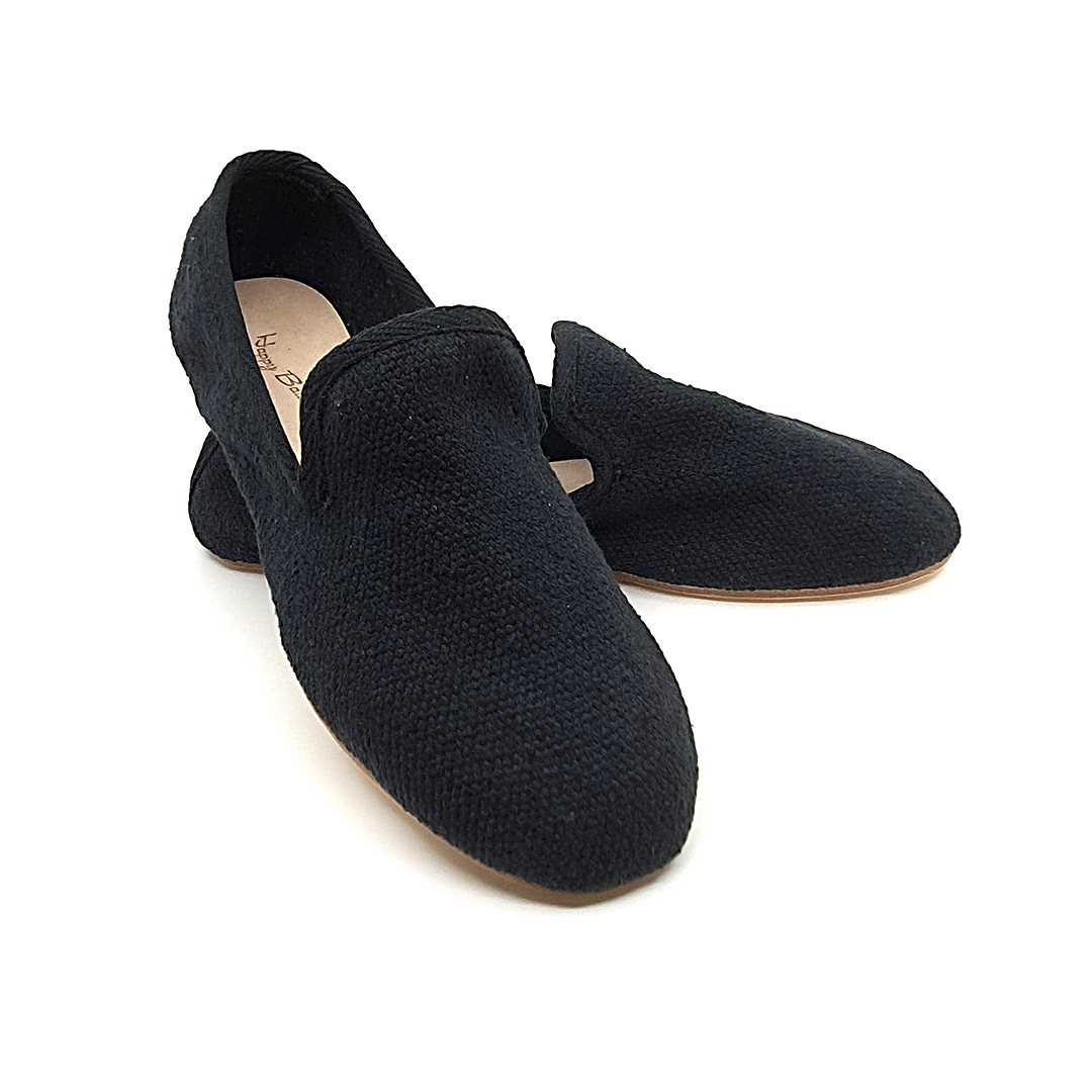 Barbara - Siyah Koton Kumaş Barefoot Loafer Ayakkabı