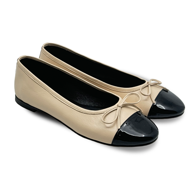 Alice - Siyah Maskaretli Bej Deri Babet Ayakkabı