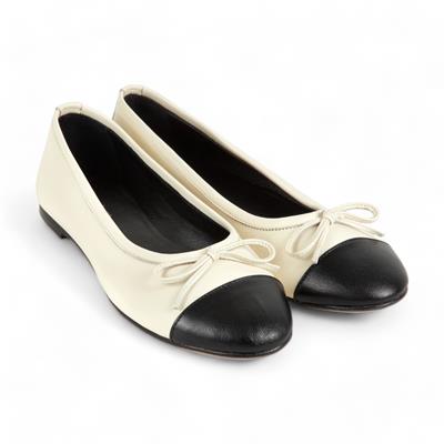 Alice - Siyah Maskaretli Ekru Deri Babet Ayakkabı
