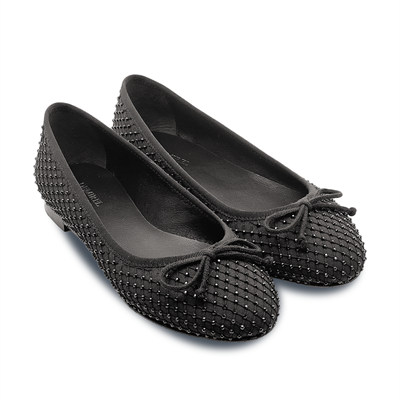 Capri - Siyah Taş İşlemeli Kumaş Babet Ayakkabı