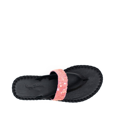 Chiara - Pembe Payet Bantlı Siyah Deri Terlik