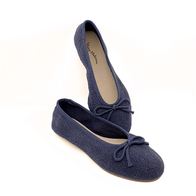 Athena - Lacivert Koton Kumaş Barefoot Babet Ayakkabı
