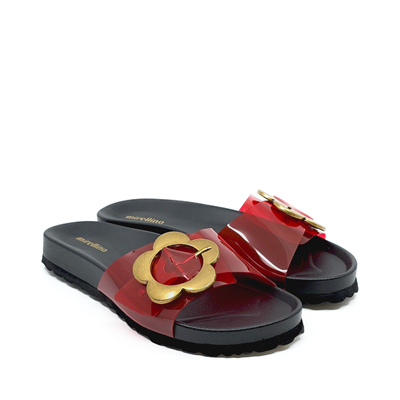 Flora - Kırmızı Şeffaf Bantlı Terlik